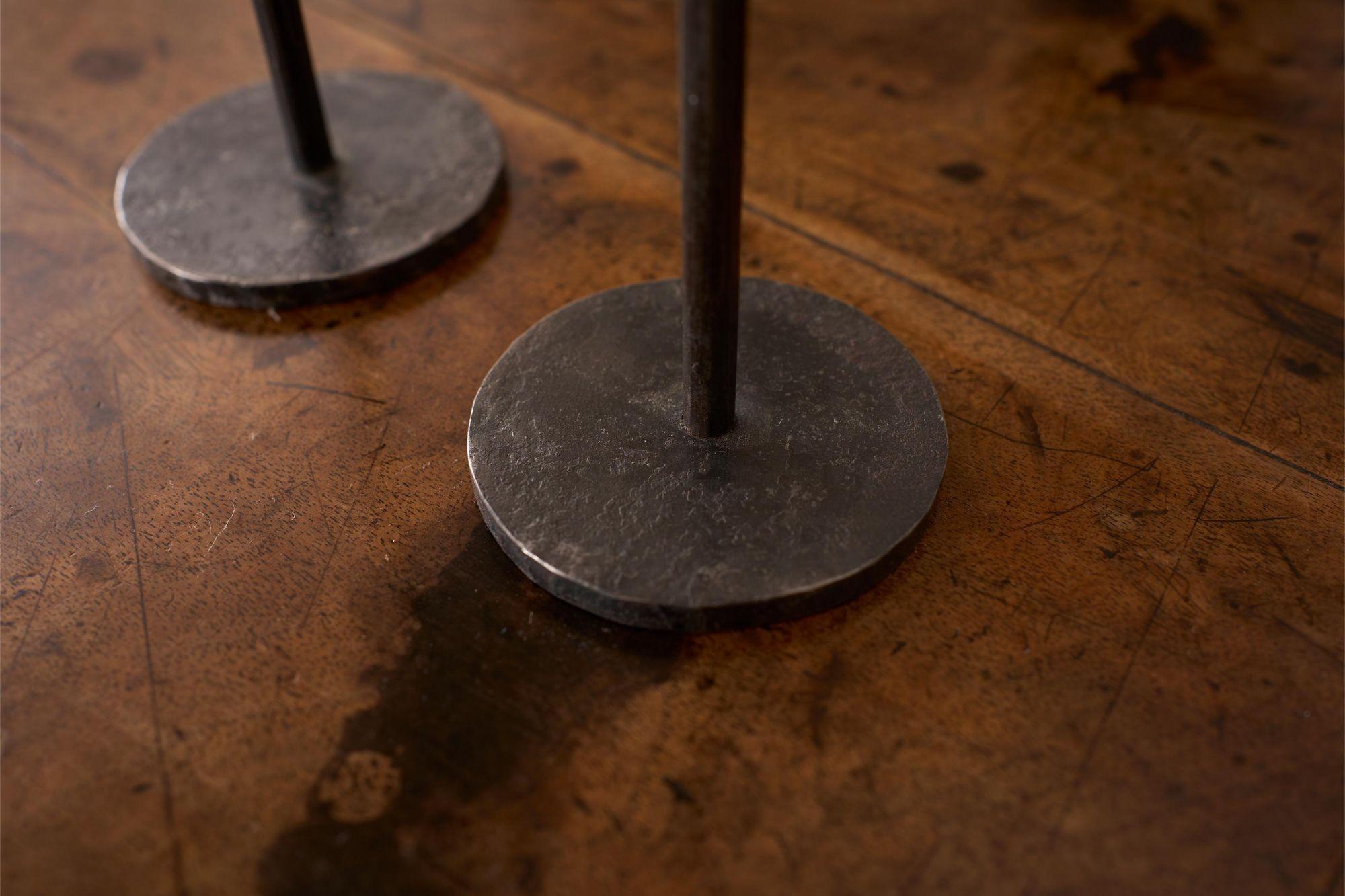 Contemporary Yorkshire made Blacksmith forged steel candle sticks For Sale