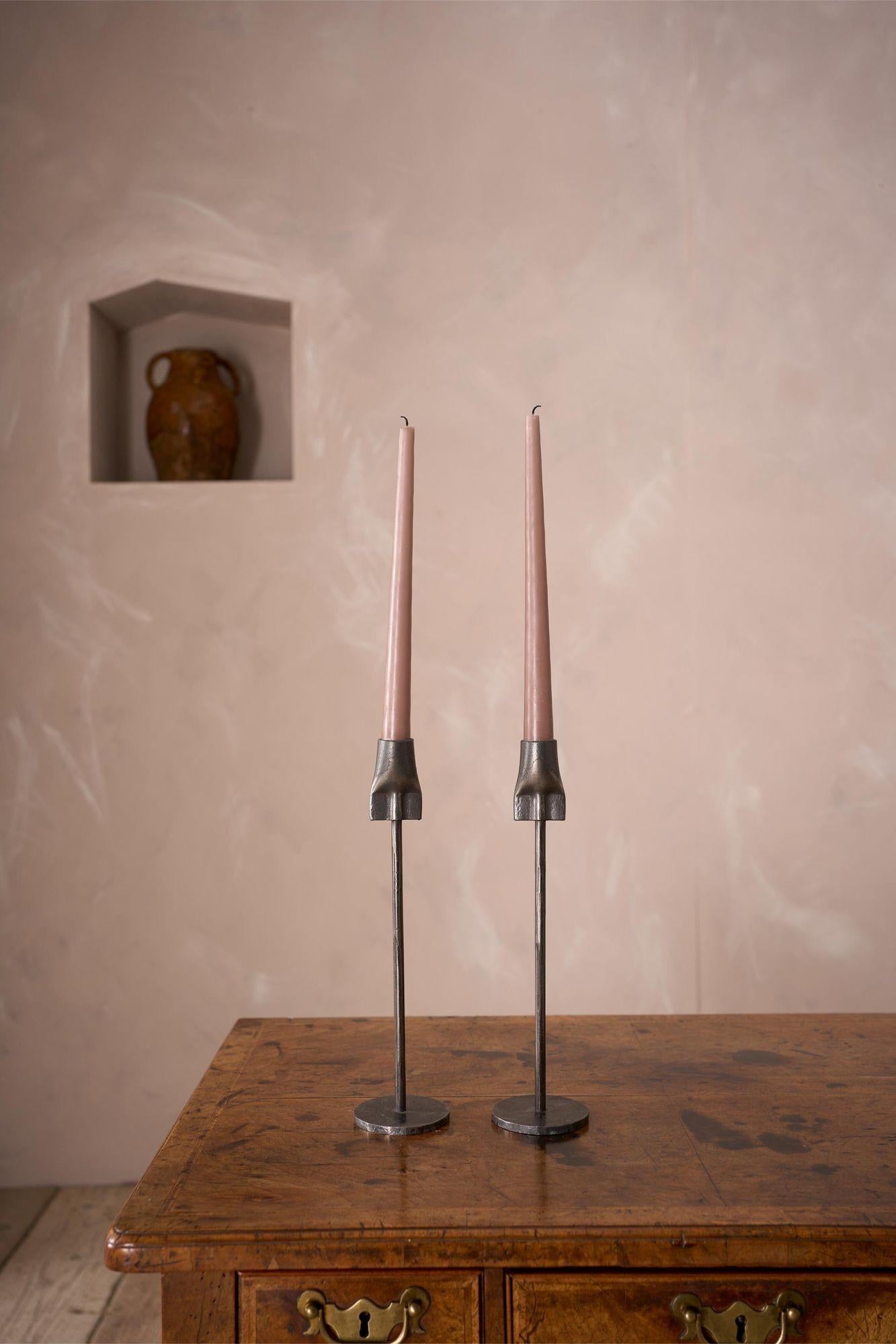 Yorkshire made Blacksmith forged steel candle sticks For Sale