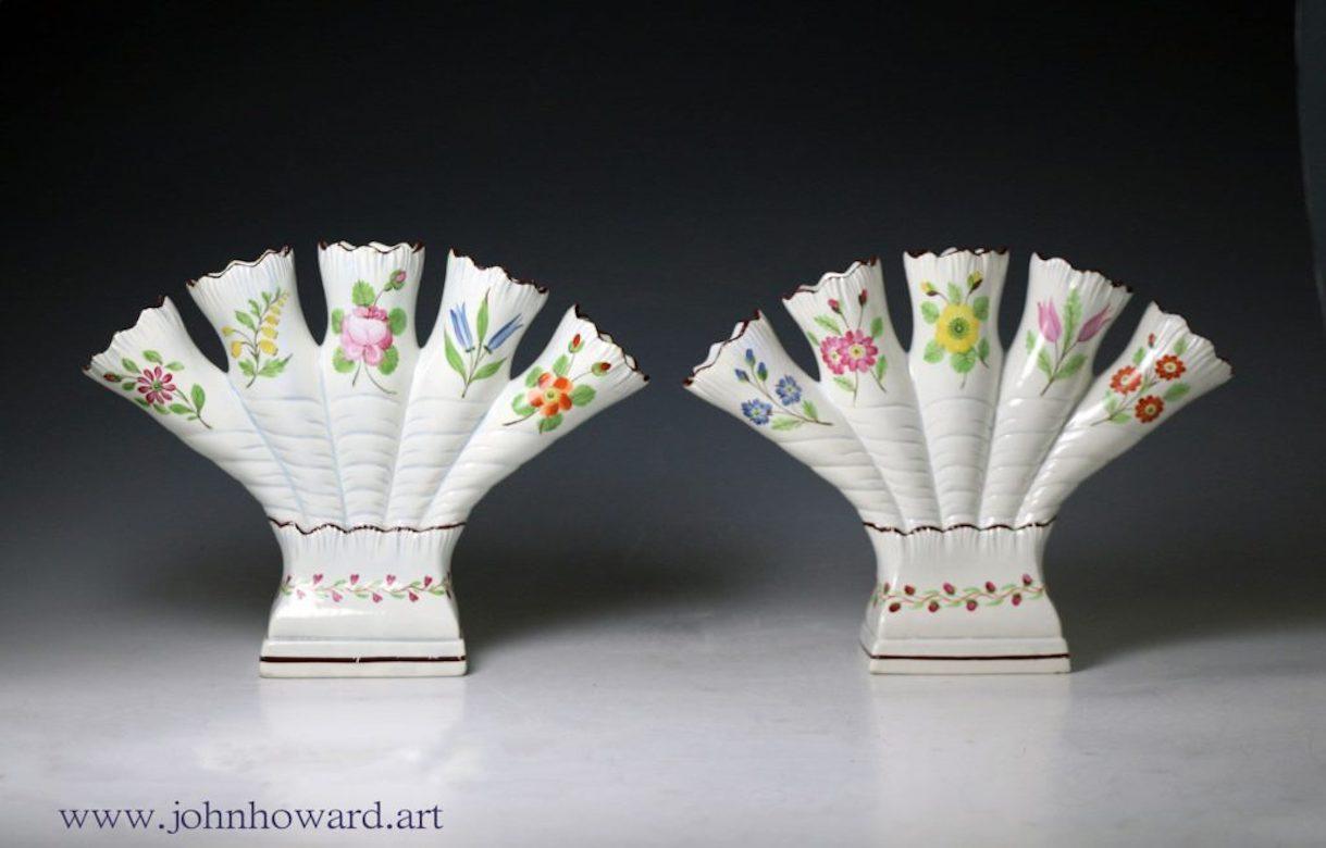 English Yorkshire Pottery Quintel Vases with Floral Decoration by Don Pottery, 1815 For Sale