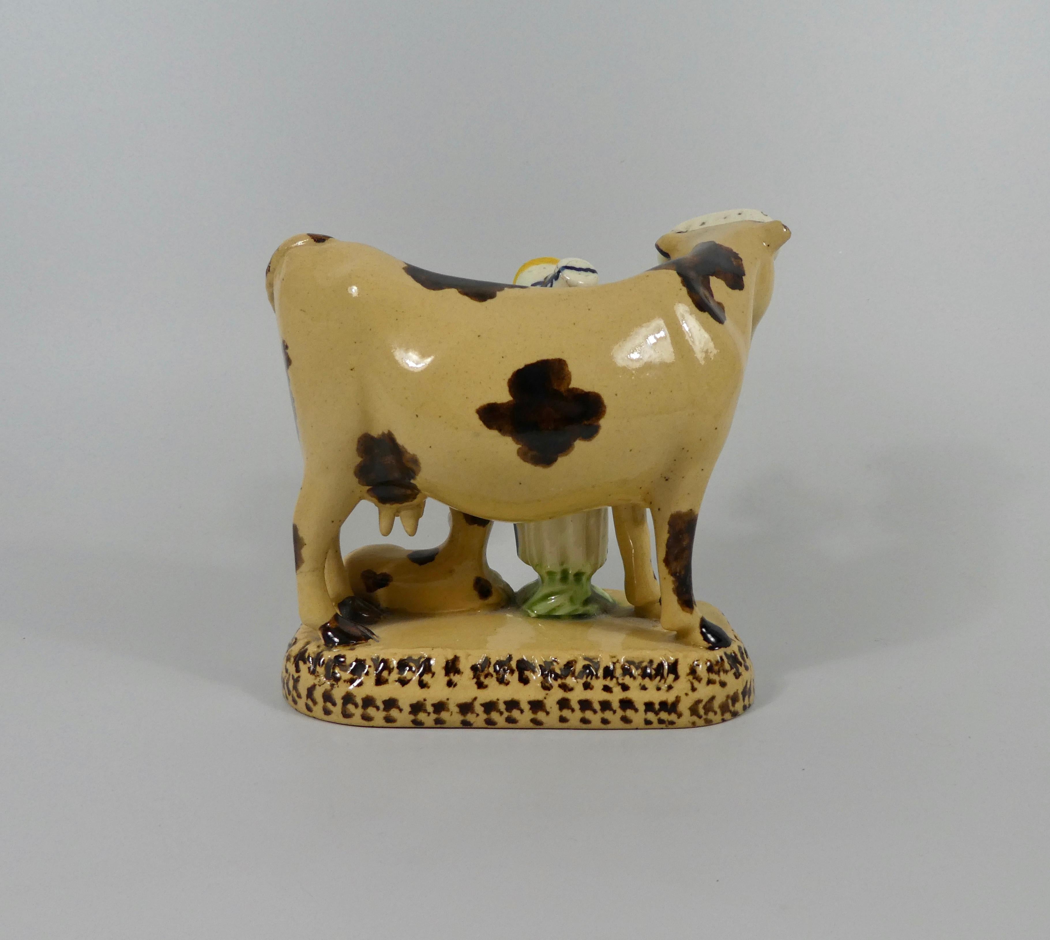 Yorkshire Prattware Shepherdess and Cow Group, circa 1820 In Good Condition In Gargrave, North Yorkshire