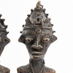 Yoruba Edan Ogboni Figural Brass Staffs, 2 Pairs