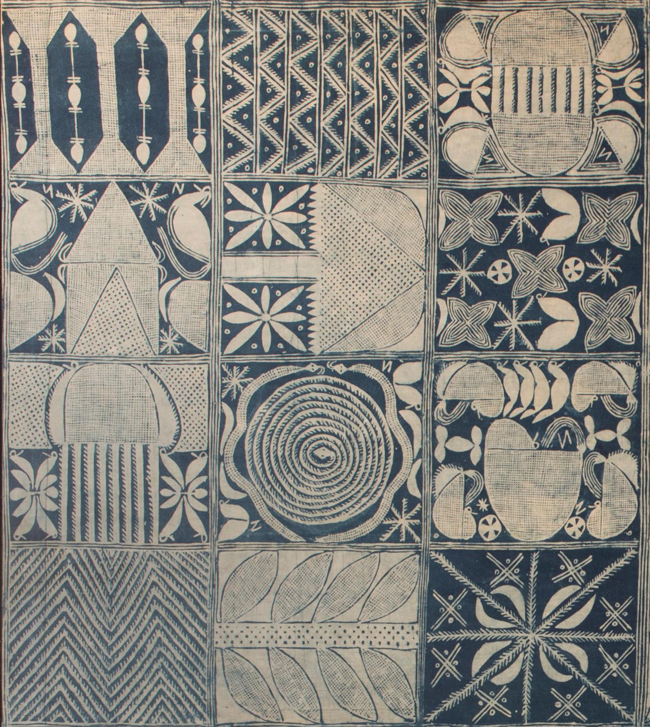 This elaborate indigo-dyed fabric panel comes from the Yoruba People of Nigeria.