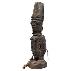 Yoruba Female Figure, an Ibeji or Twin Figure, Nigeria, Africa, Black Encrusted