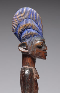 Yoruba Female Figure, an Ibeji or Twin Figure, Nigeria, Africa, High Hair Bluing