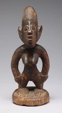 Yoruba Female Figure, an Ibeji or Twin Figure, Nigeria, Africa, Weathered Base