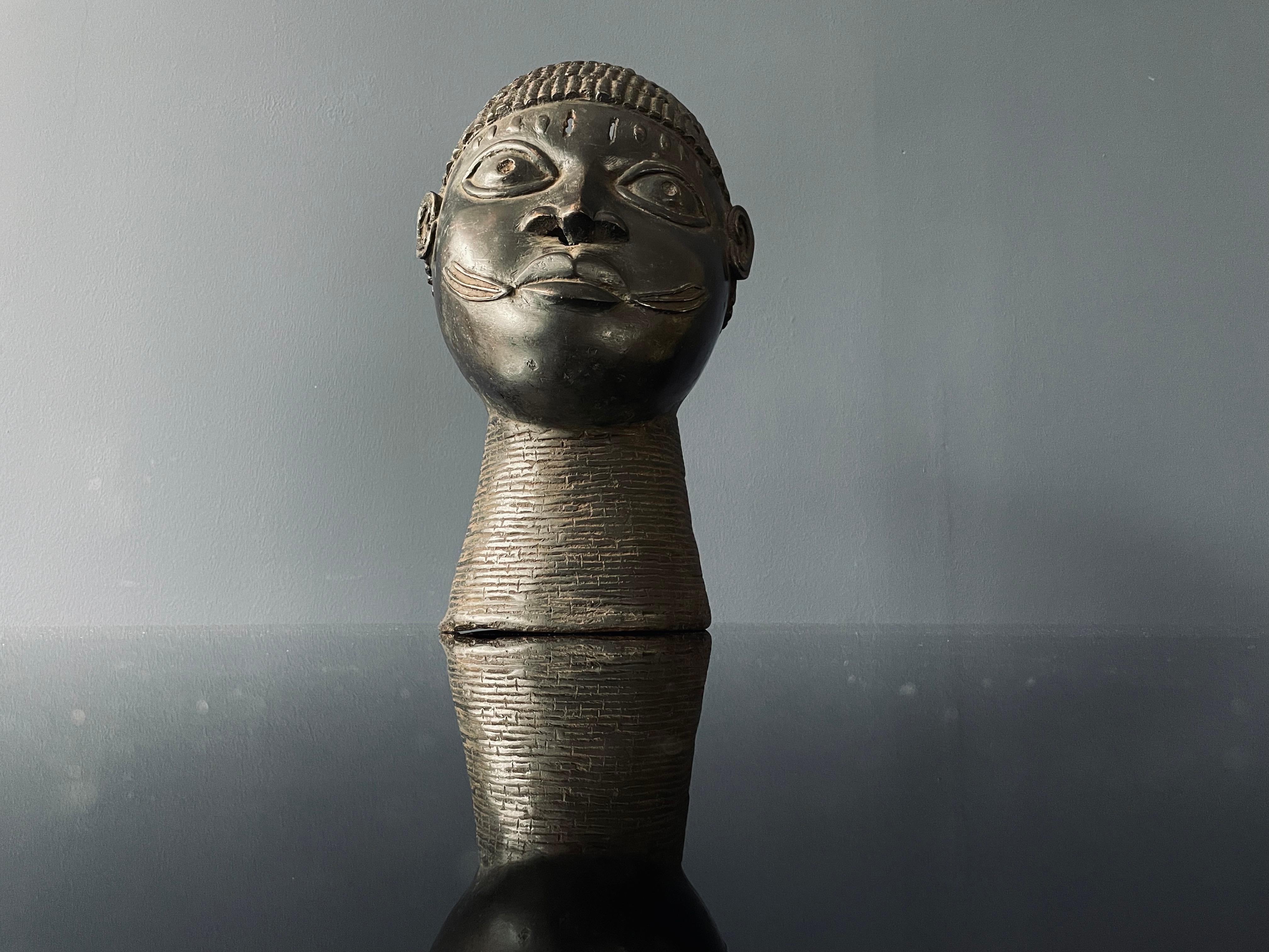 Tribal African Bronze, Yoruba King Head, Benin, West African