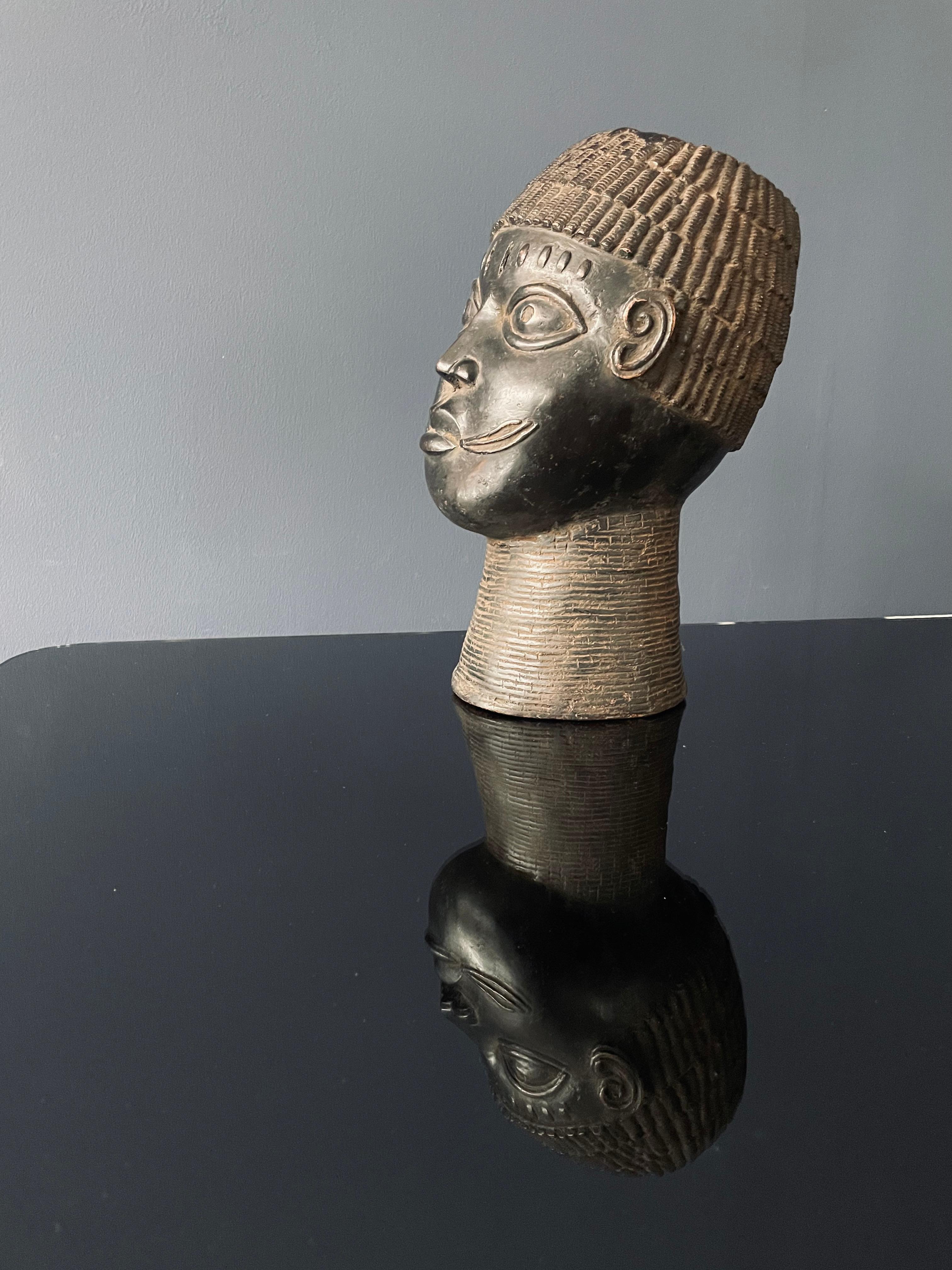Beninese African Bronze, Yoruba King Head, Benin, West African