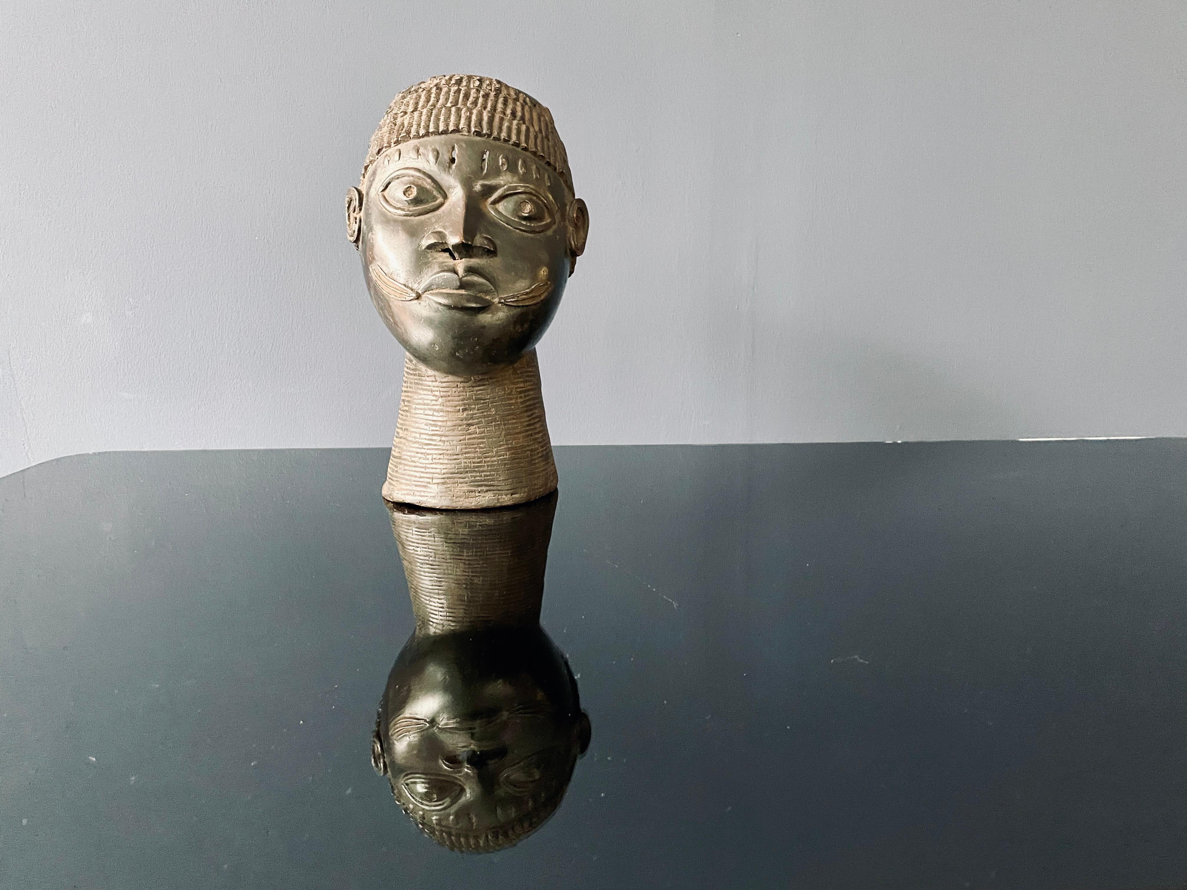 20th Century African Bronze, Yoruba King Head, Benin, West African
