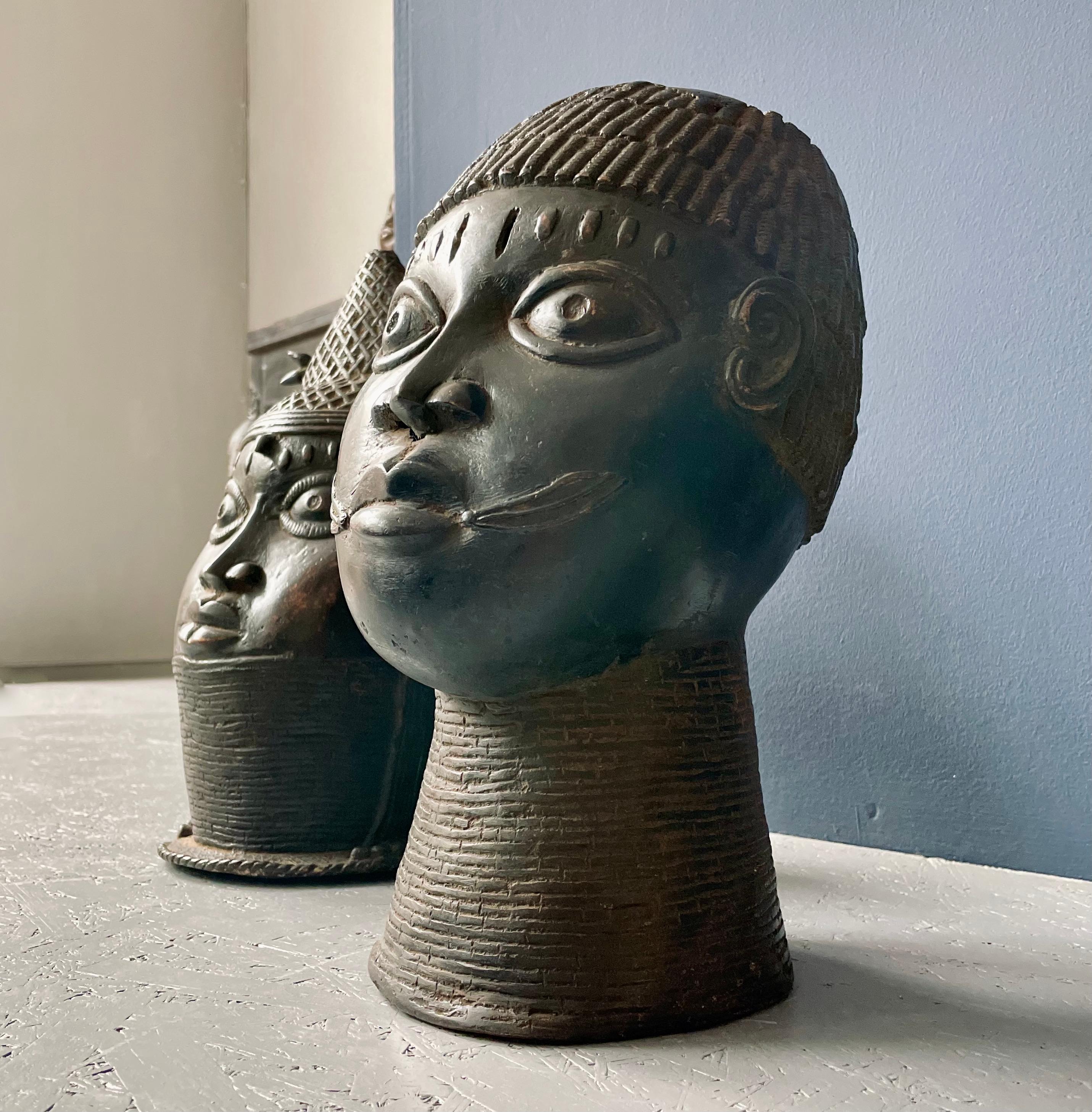 African Bronze, Yoruba King Head, Benin, West African 1