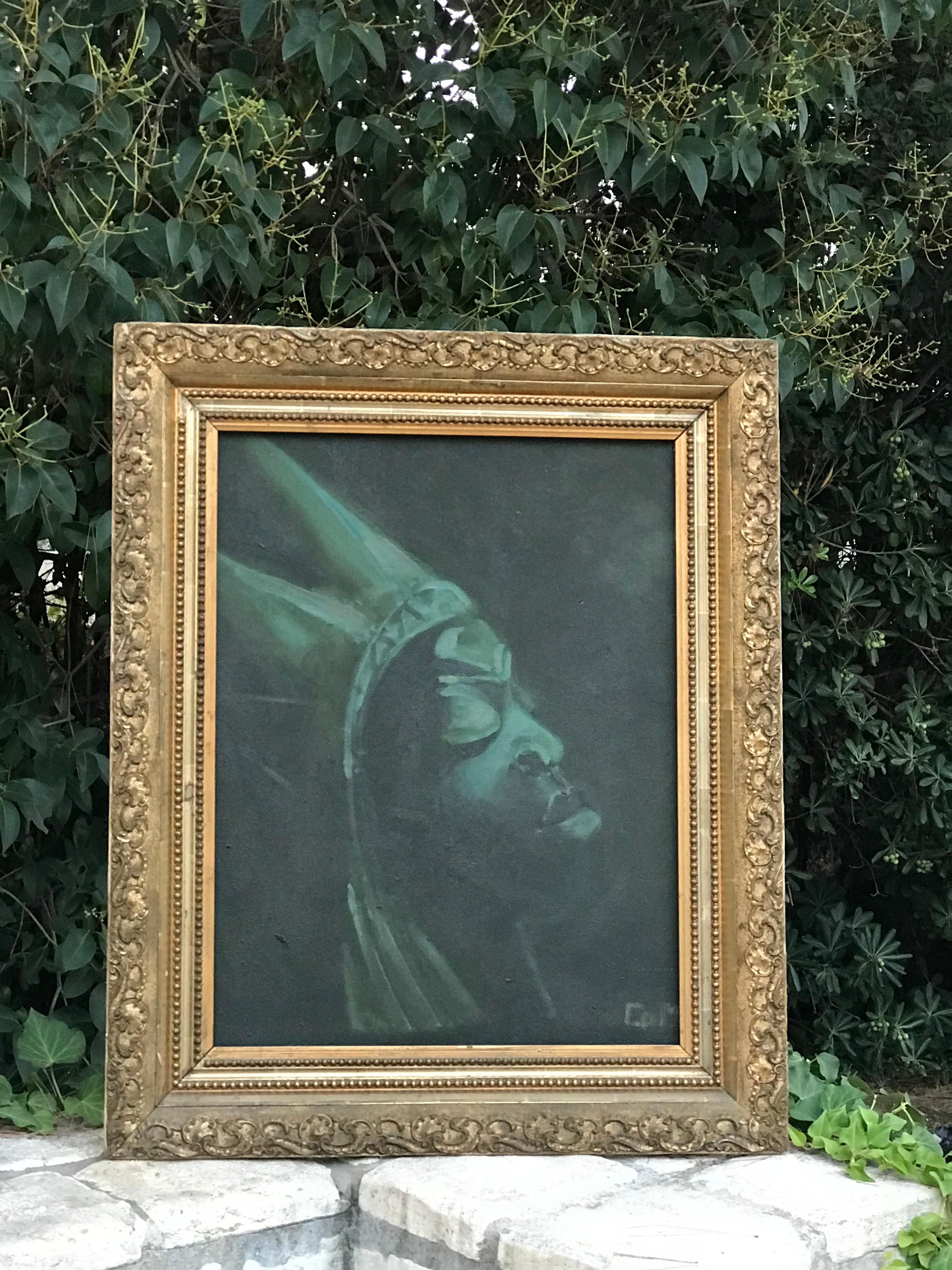 With an Antique Golden Frame, Acrylic on a Fiberboard, signed by the artist