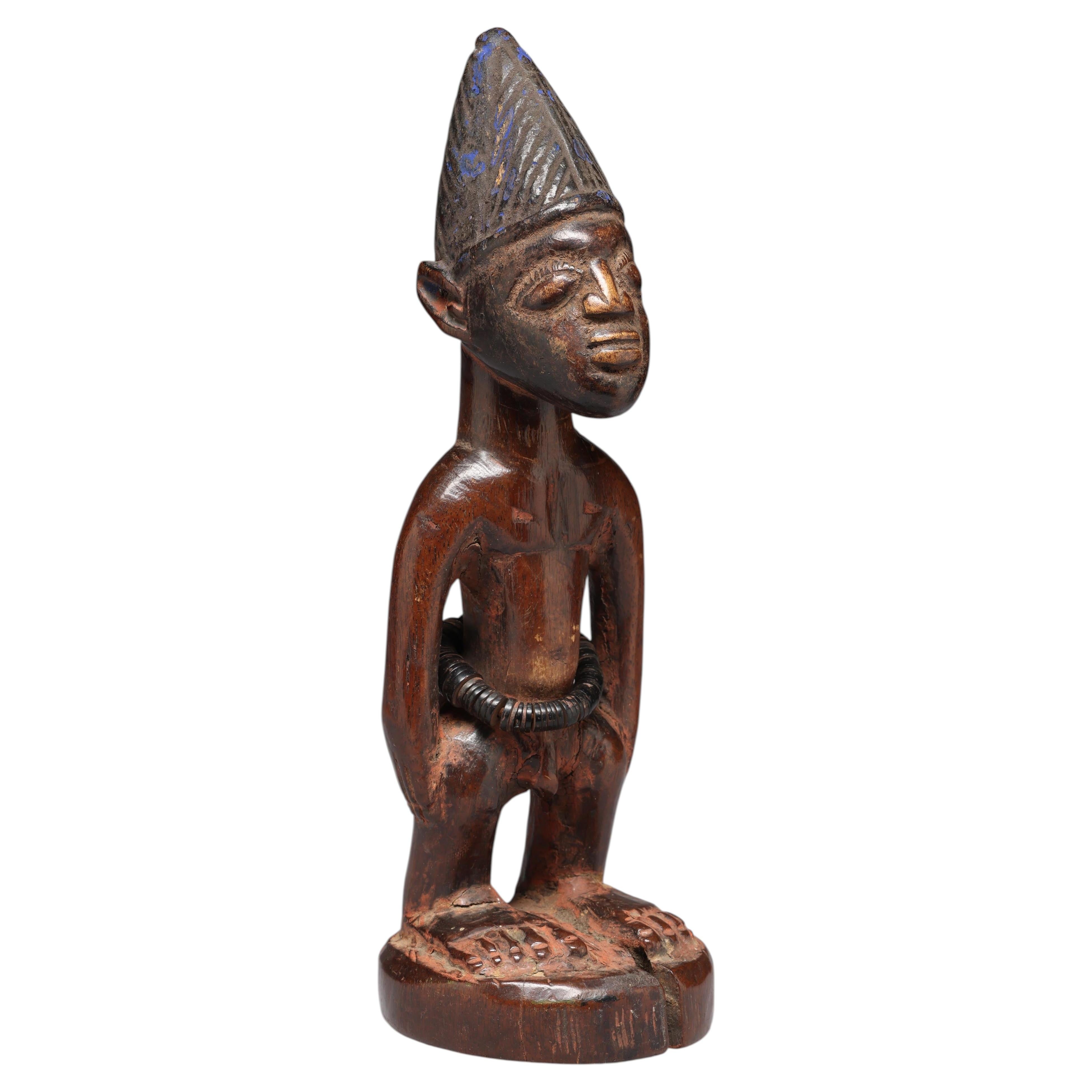 Yoruba Male Figure, an Ibeji or Twin Figure, Nigeria, Africa, Conical Hat