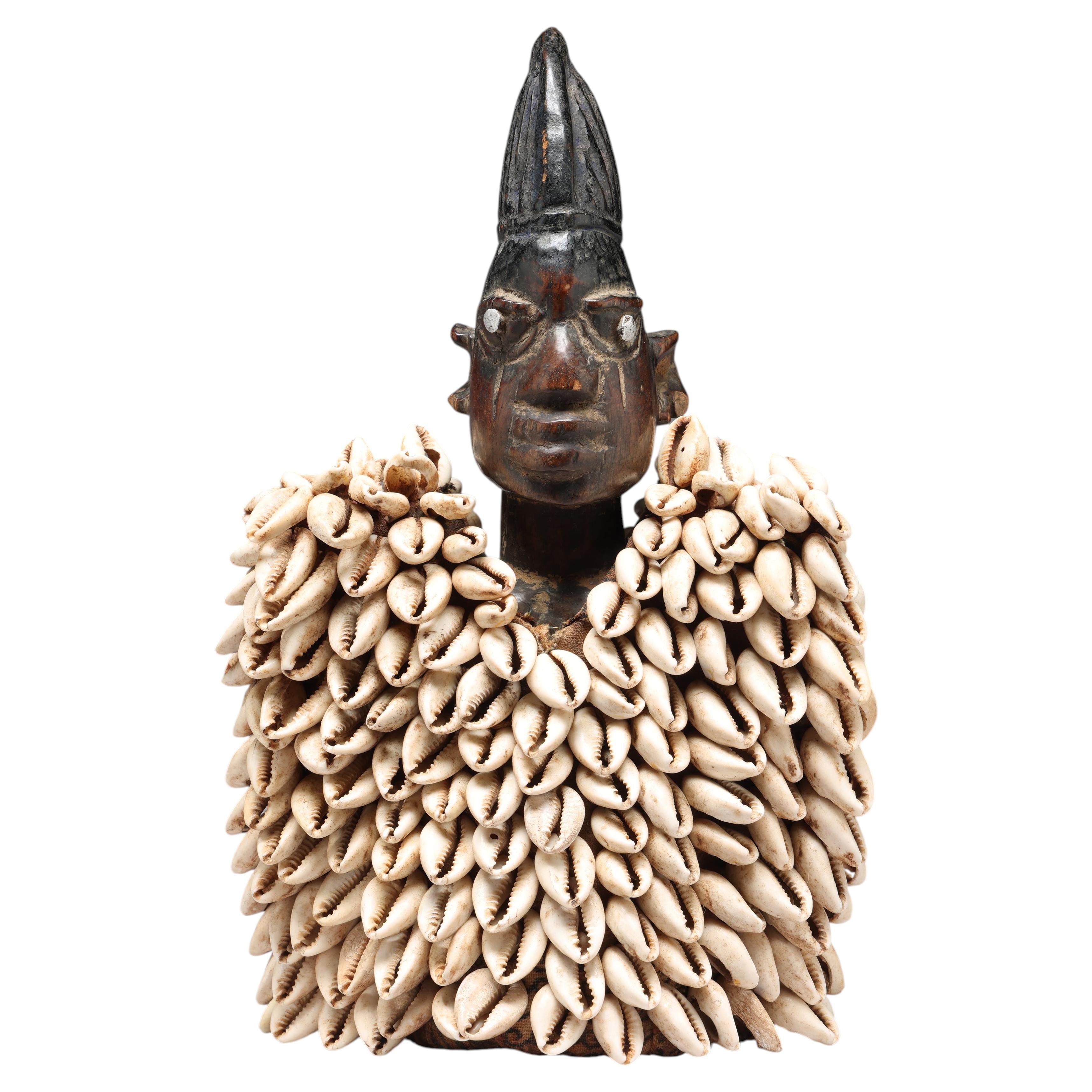 Yoruba Male Figure, an Ibeji or Twin Figure, Nigeria, Africa with Cowrie Cloak