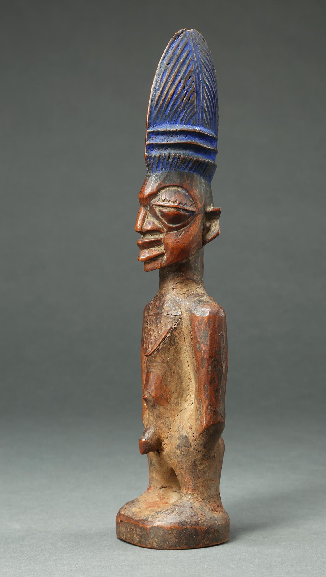 20th Century Yoruba Male Twin Figure, Ere Ibeji, Nigeria, African Tribal Art Tall Hair style For Sale