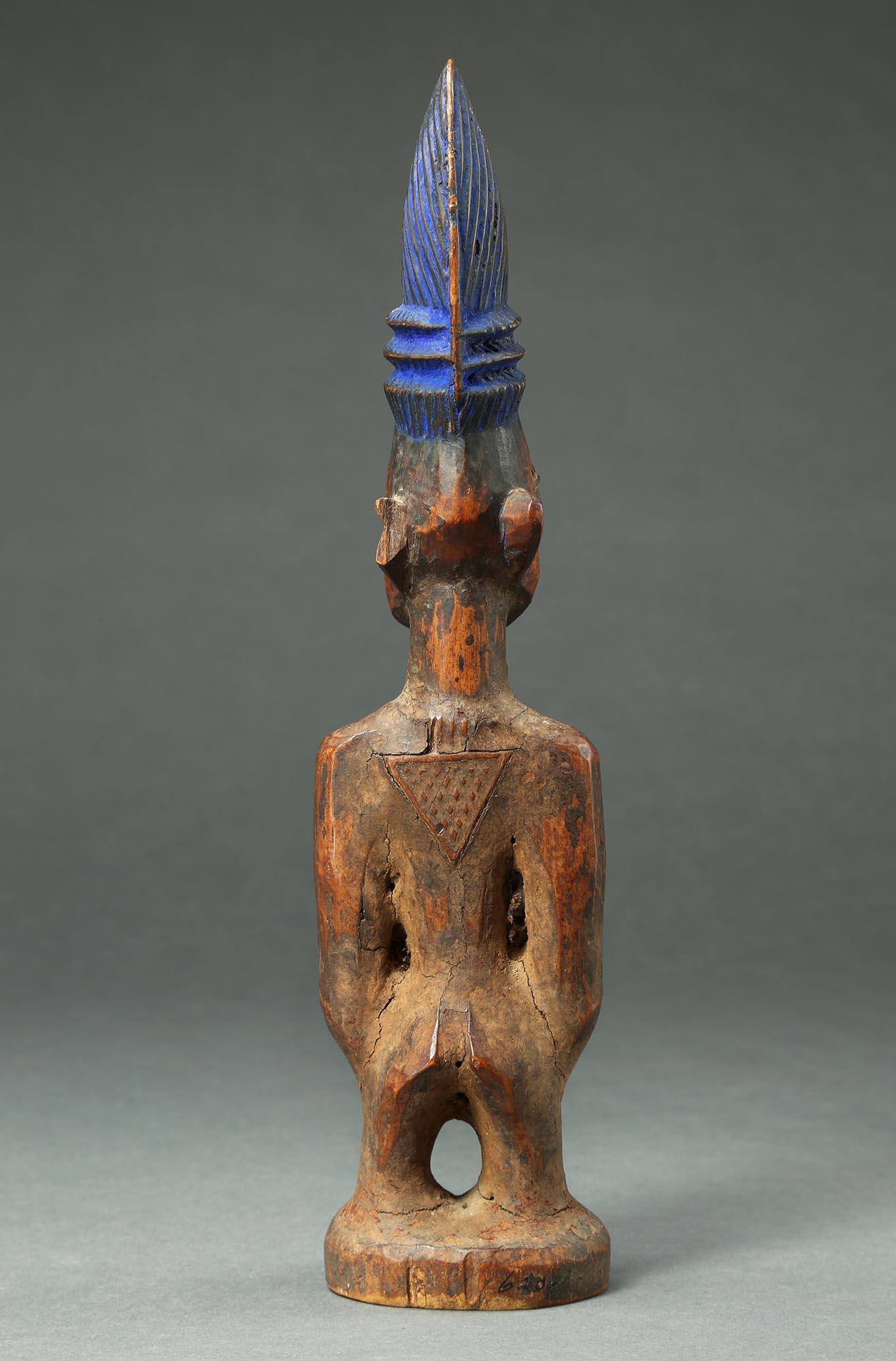 Yoruba Male Twin Figure, Ere Ibeji, Nigeria, African Tribal Art Tall Hair style For Sale 1