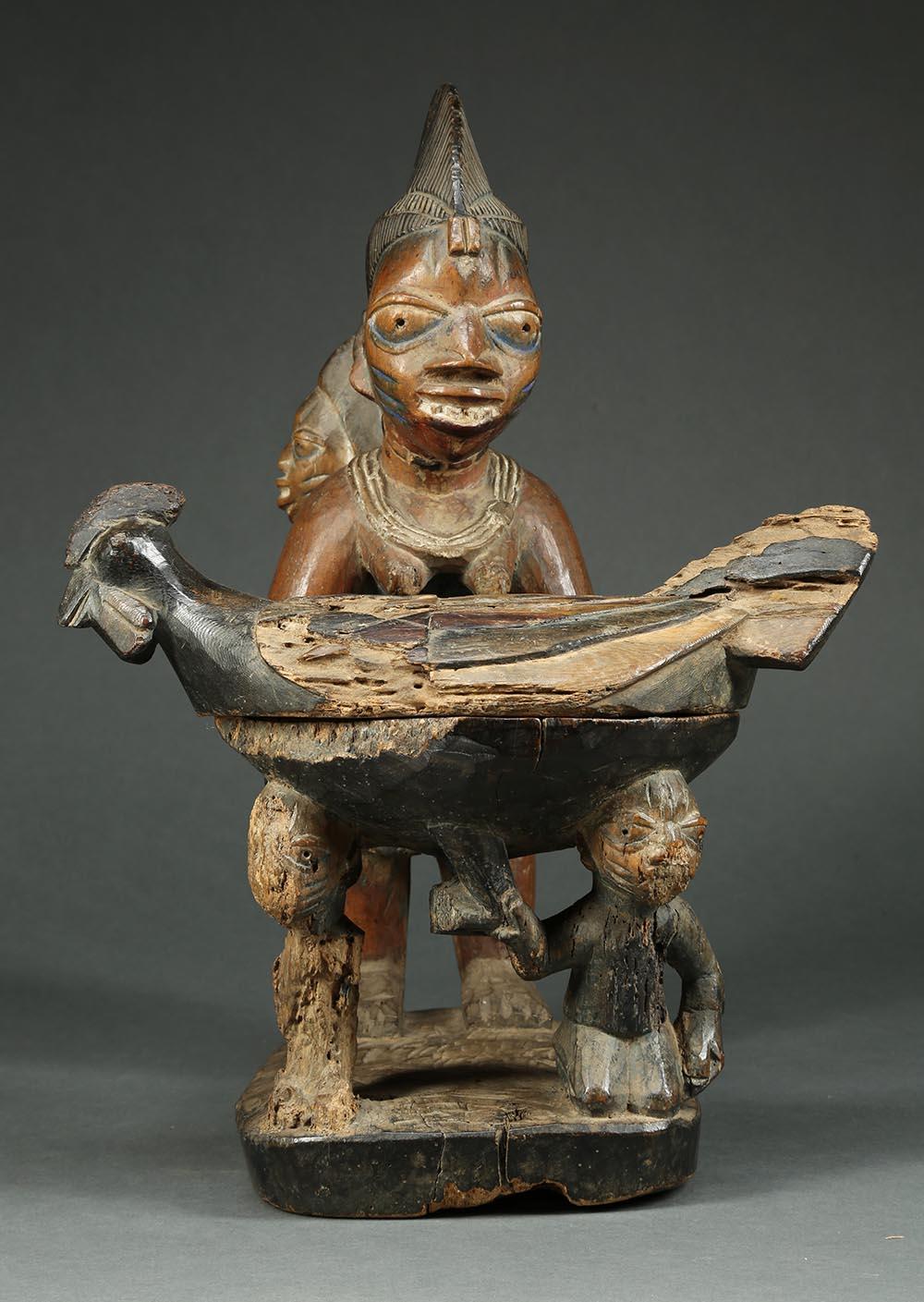 Tribal Yoruba Maternity Offering Bowl Figure with Chicken, Africa, Nigeria For Sale