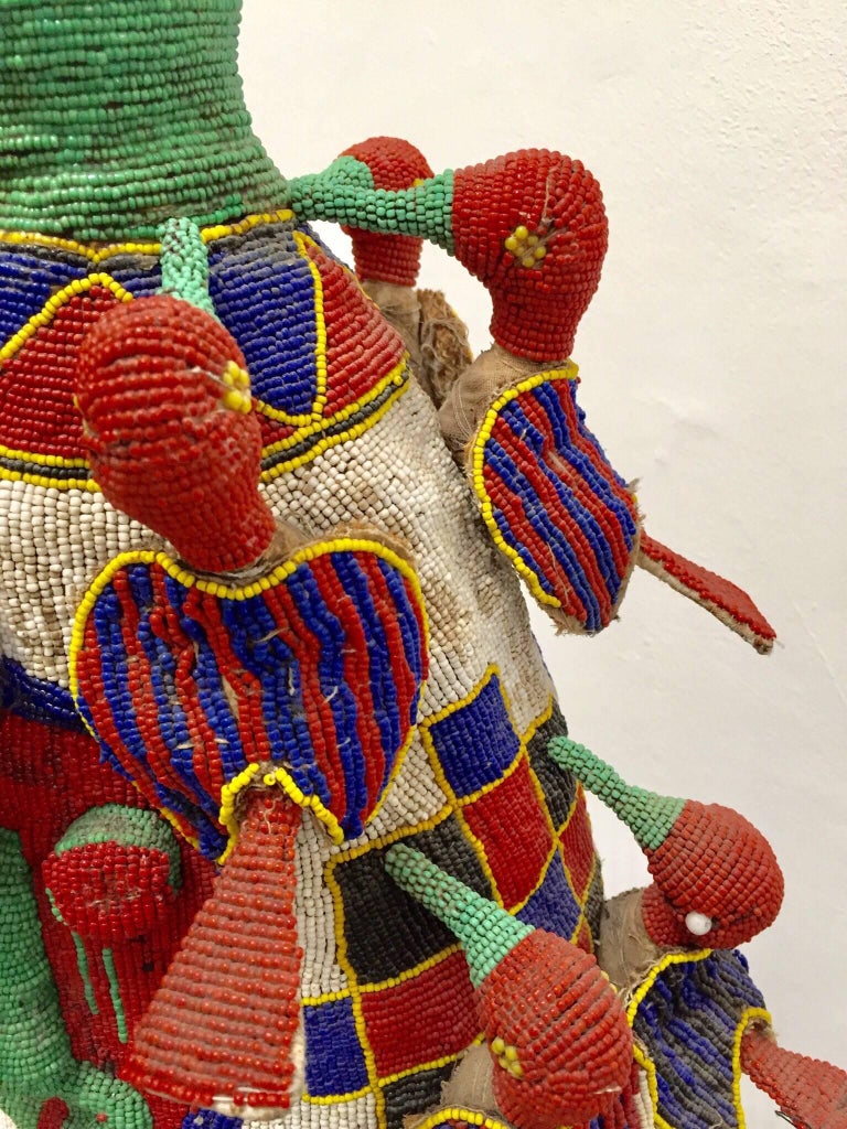 Yoruba Nigeria African Royal Beaded Headdress Crown on Stand at 1stDibs