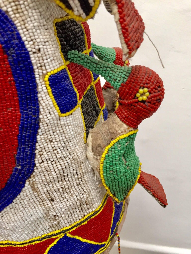 Yoruba Nigeria African Royal Beaded Headdress Crown on Stand at 1stDibs