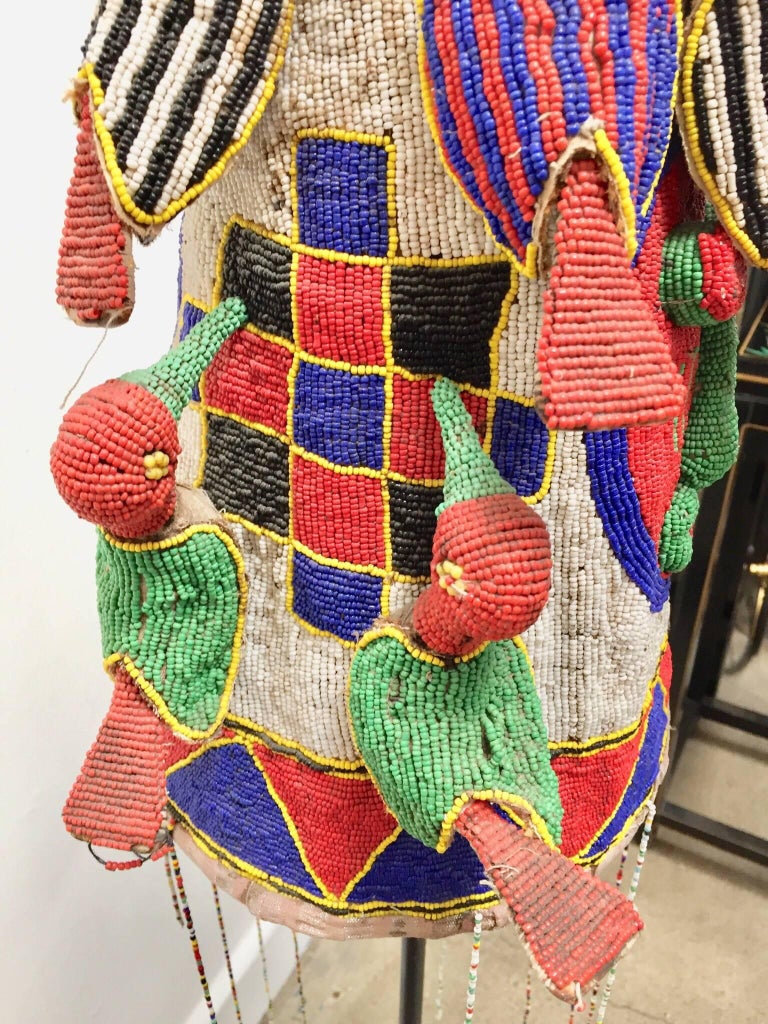 Yoruba Nigeria African Royal Beaded Headdress Crown on Stand at 1stDibs
