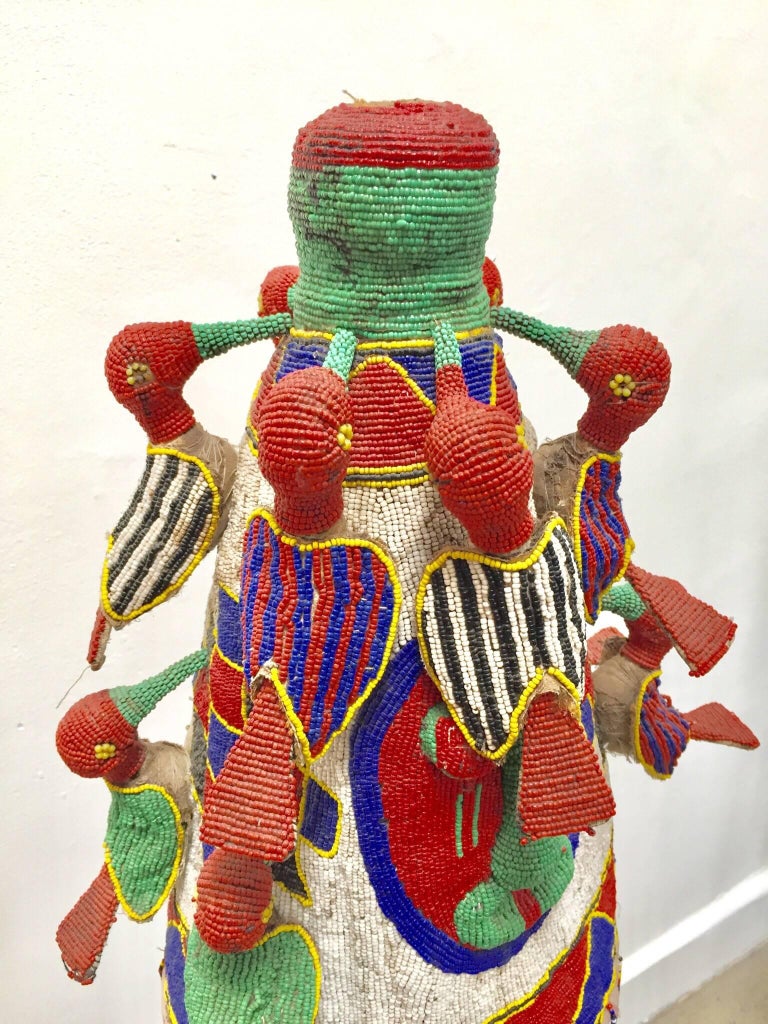 Yoruba Nigeria African Royal Beaded Headdress Crown on Stand at 1stDibs