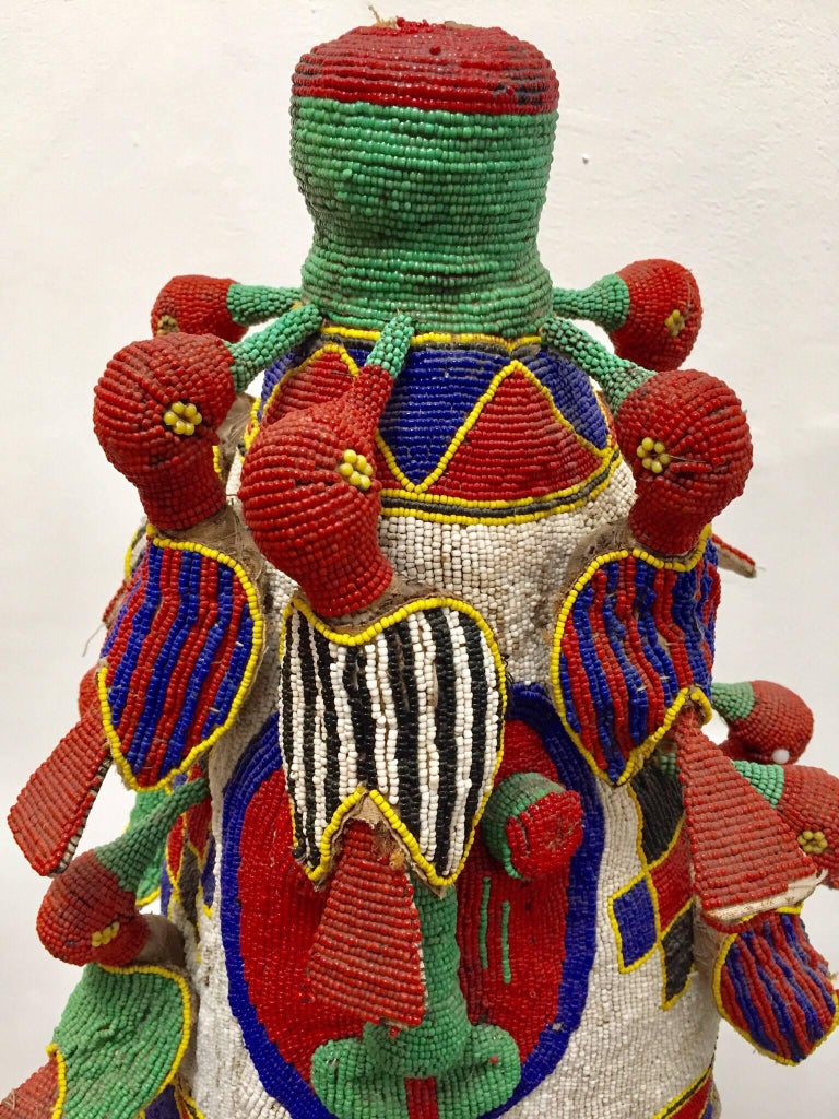 Yoruba Nigeria African Royal Beaded Headdress Crown on Stand at 1stDibs