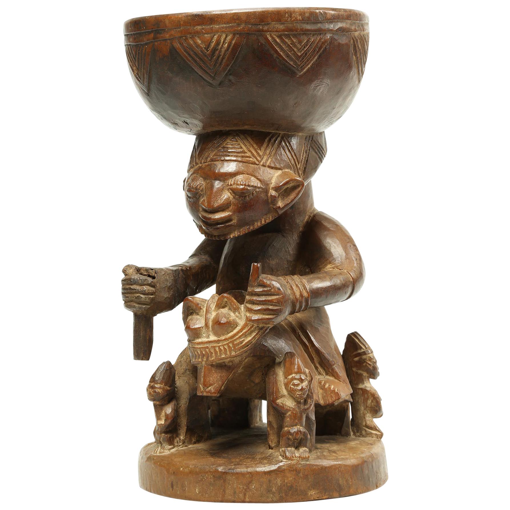 Yoruba Offering Bowl with Horse and Rider Early 20th Century Nigerian Tribal Art For Sale