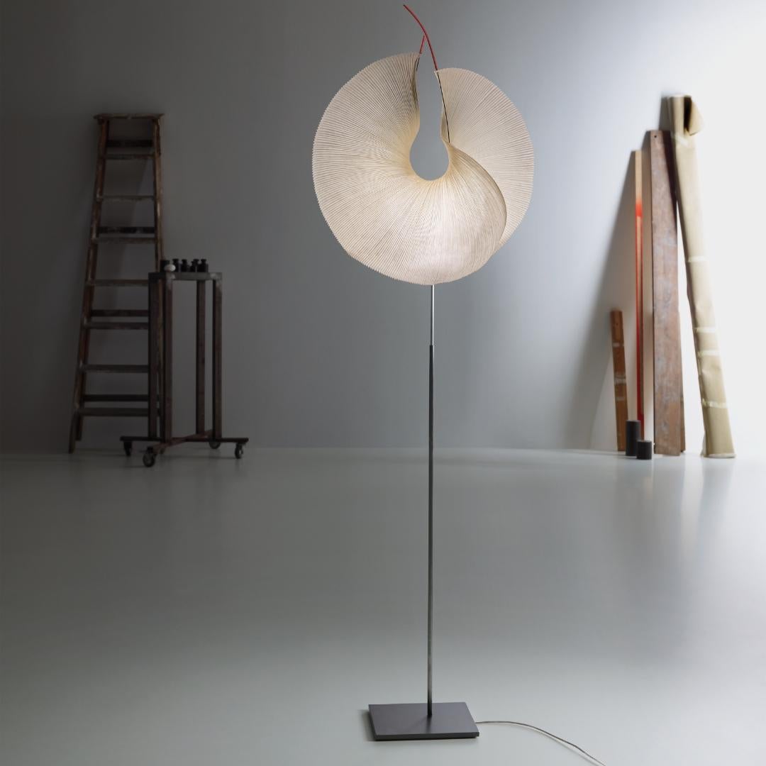 German 'Yoruba Rose' Japanese Washi Paper & Stainless Steel Floor Lamp for Ingo Maurer For Sale
