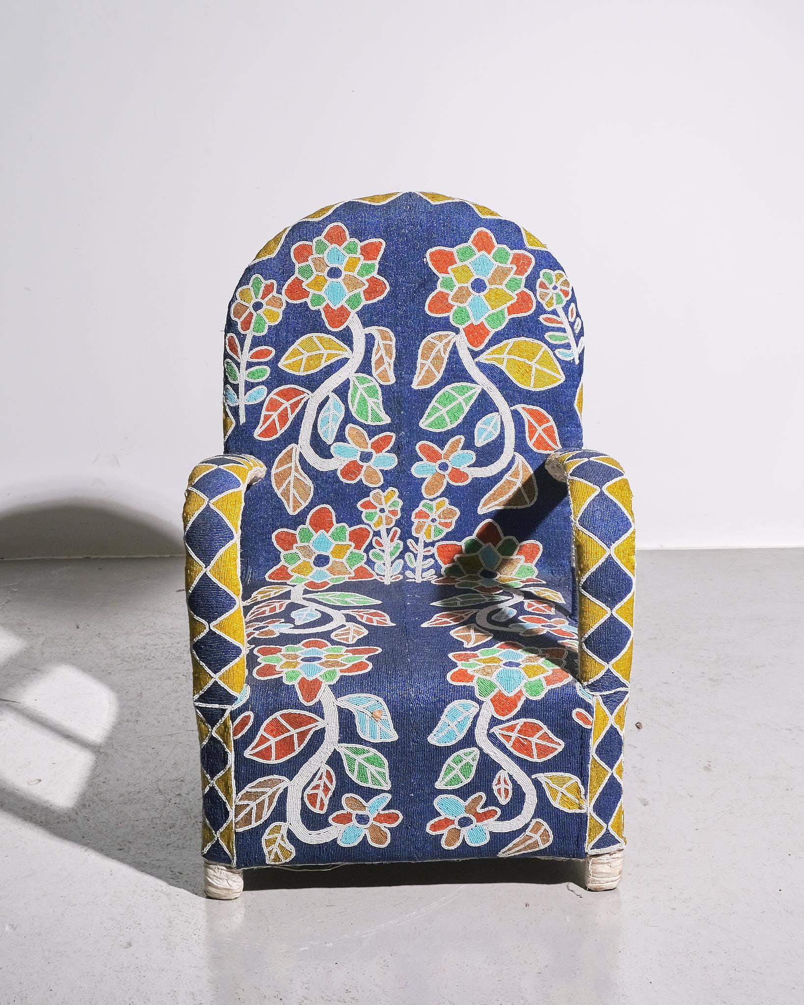 Folk Art Yoruba Royal Beaded Chair Made in West Africa For Sale