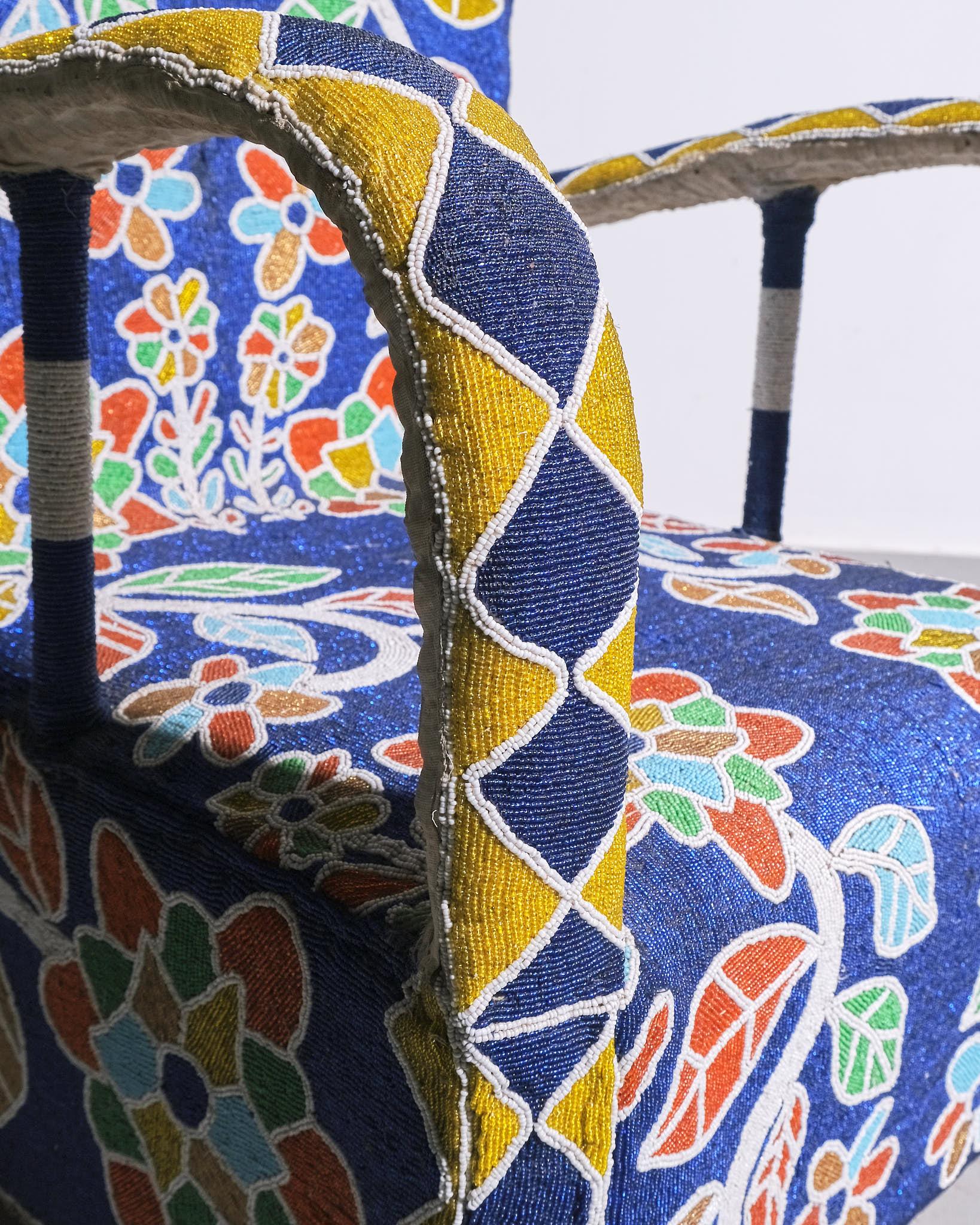 Yoruba Royal Beaded Chair Made in West Africa In Excellent Condition For Sale In London, GB
