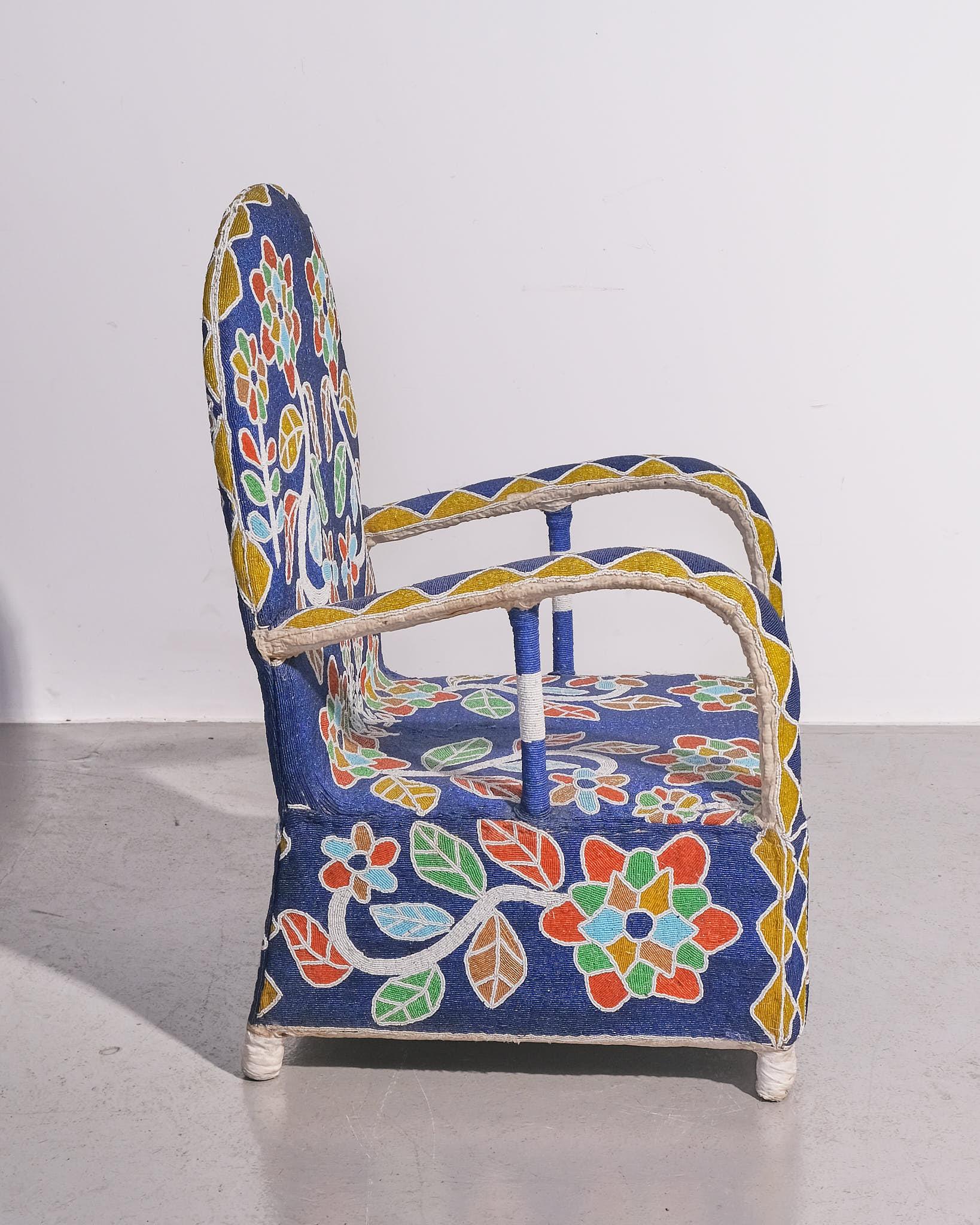 20th Century Yoruba Royal Beaded Chair Made in West Africa For Sale