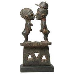 Yoruba Tribal Couple on Base with Hearts, Nose to Nose, Nigeria