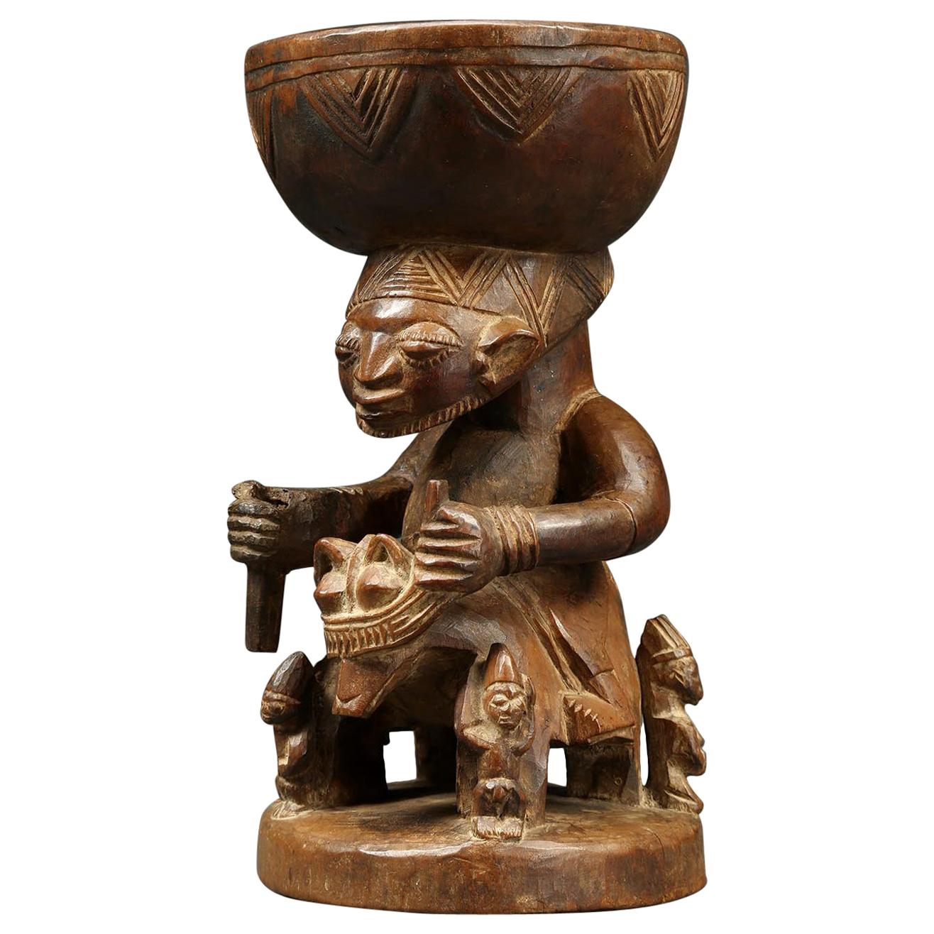 Yoruba Tribal Offering Bowl with Horse and Rider, Nigeria