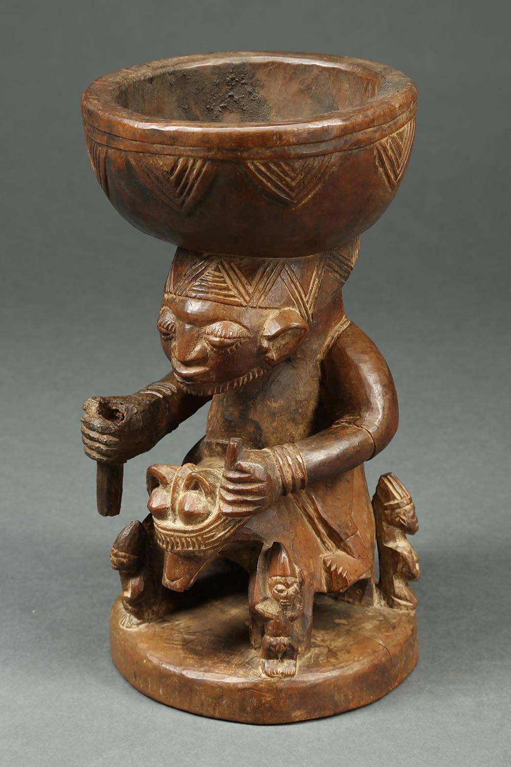 20th Century Yoruba Tribal Offering Bowl with Horse and Rider, Nigeria