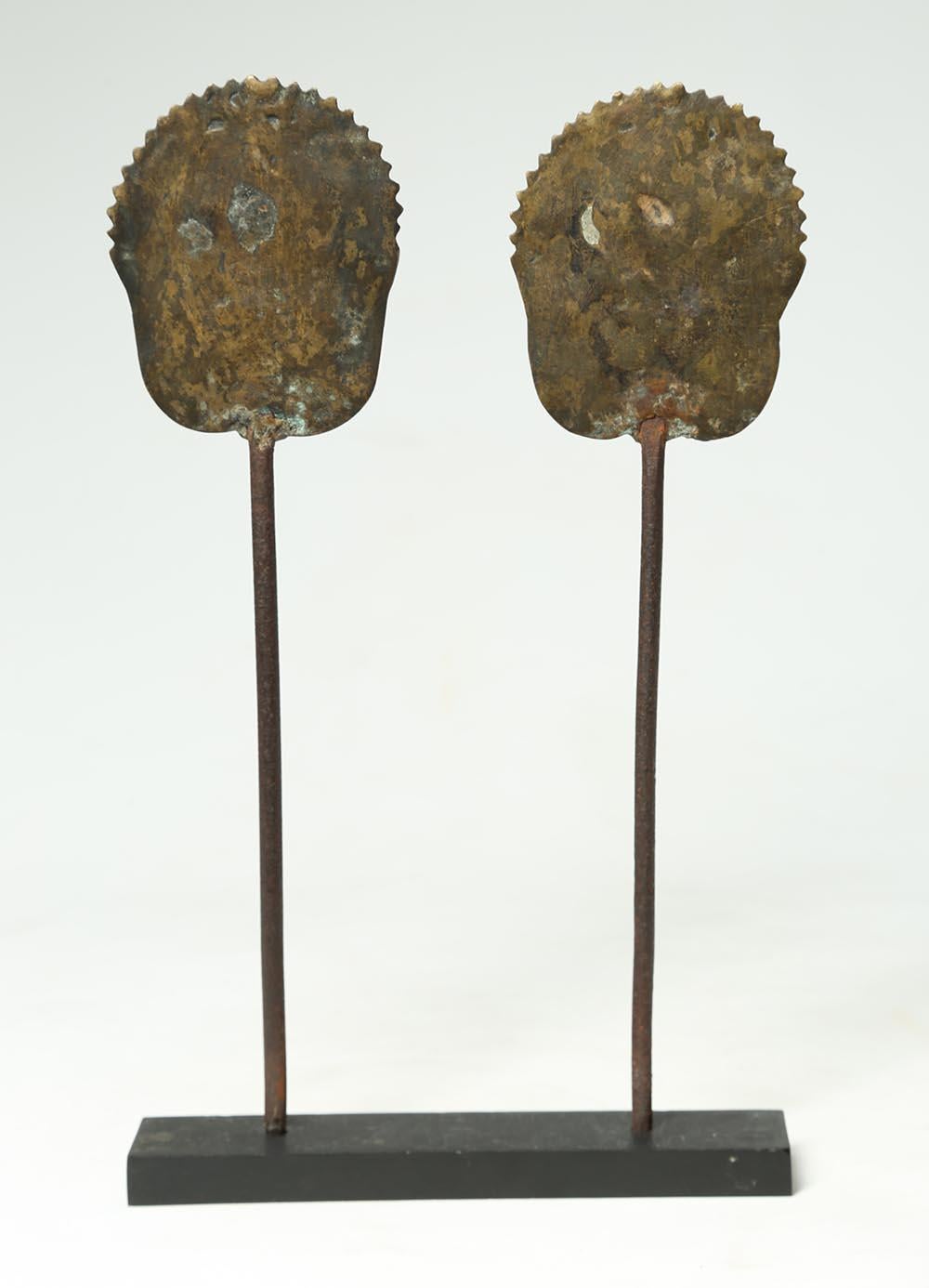 Hand-Crafted Yoruba Tribal Ogboni Pair of Brass Pins with Faces, Nigeria Early 20th Century For Sale