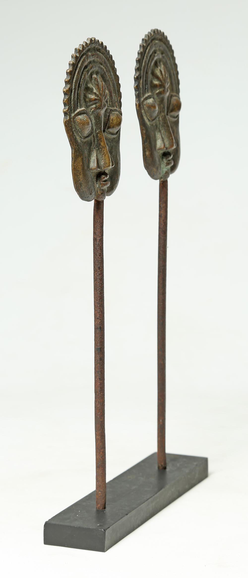 Yoruba Tribal Ogboni Pair of Brass Pins with Faces, Nigeria Early 20th Century For Sale 1