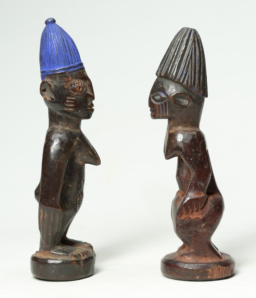 Tribal Yoruba Twin Figures with Cowrie Cloaks, Nigeria, Africa, Early 20th Century For Sale