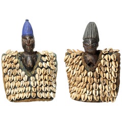 Yoruba Twin Figures with Cowrie Cloaks, Nigeria, Africa, Early 20th Century