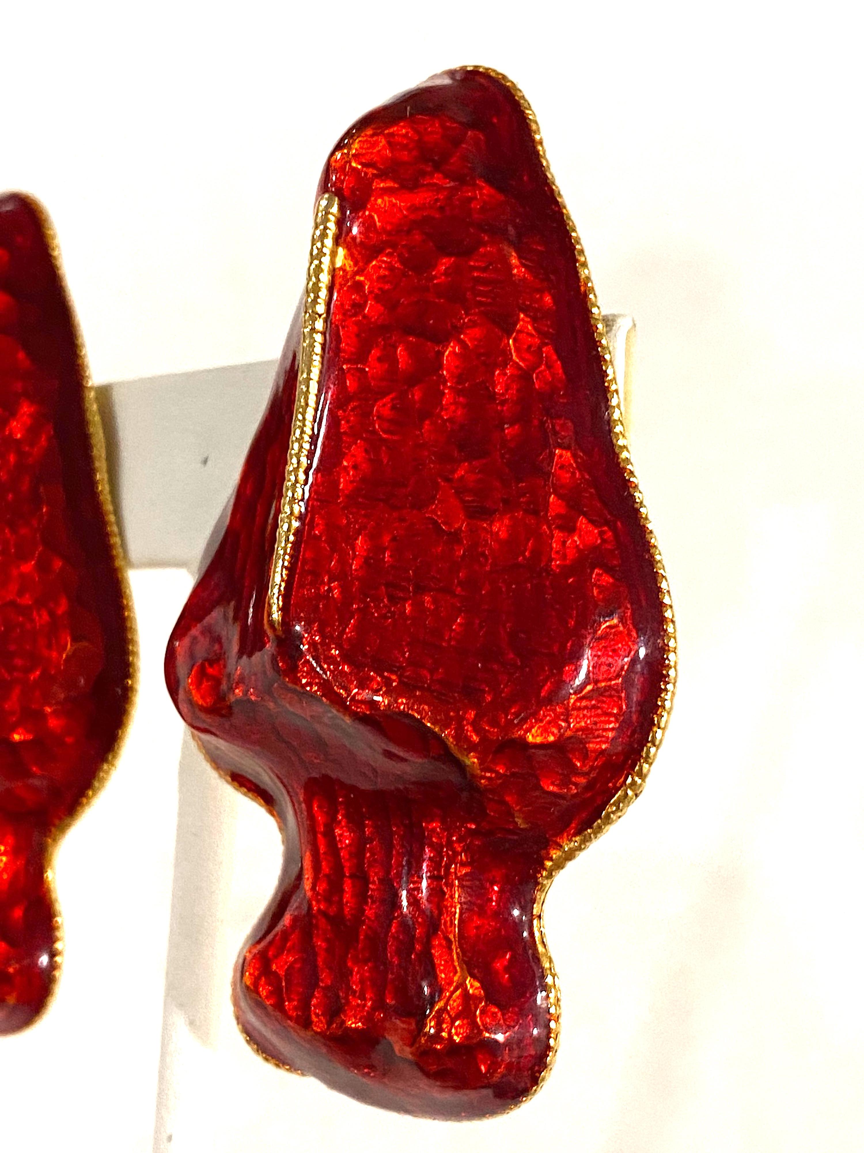 Yosca 1980s Red Enamel on Gold Large Abstract Earrings For Sale 8