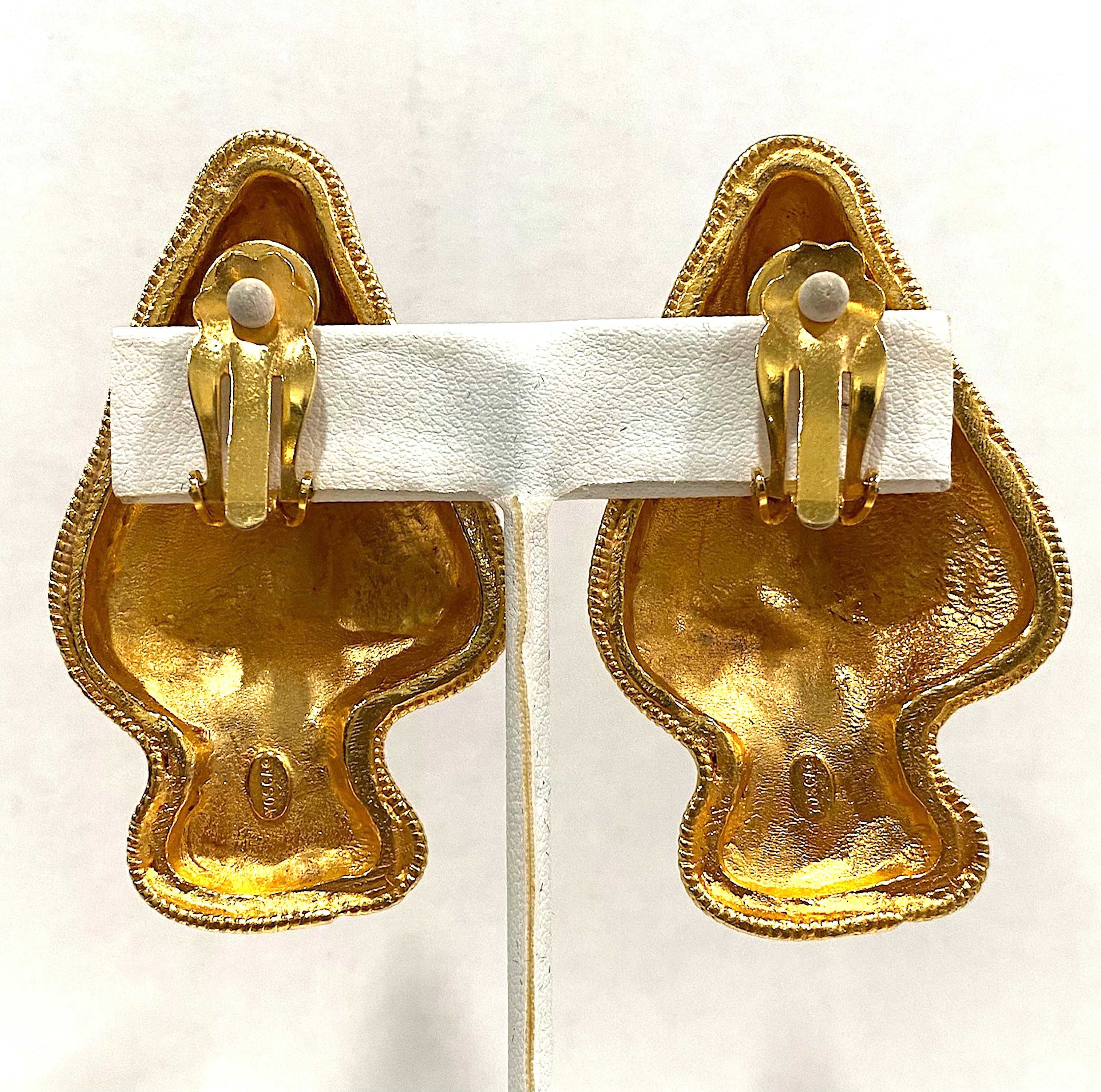 Yosca 1980s Red Enamel on Gold Large Abstract Earrings 1