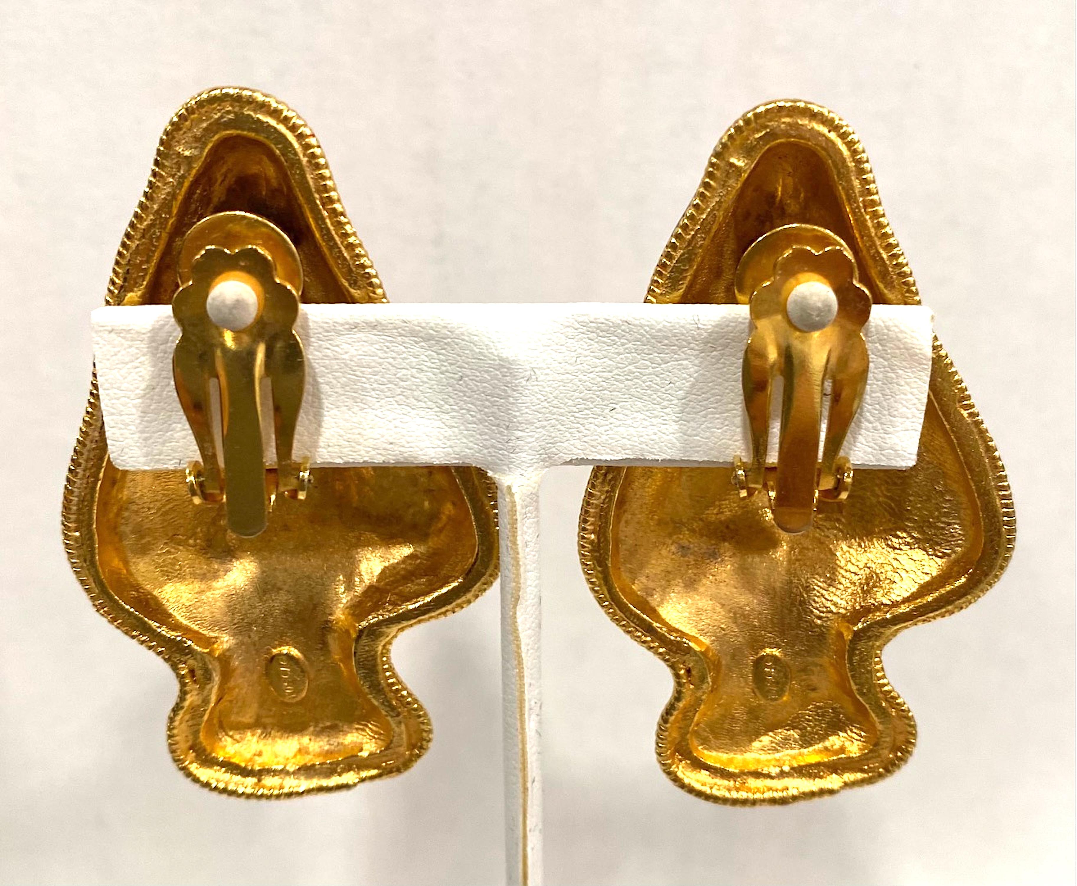 Grandes boucles d'oreilles abstraites Yosca en émail rouge sur or, années 1980 en vente 3