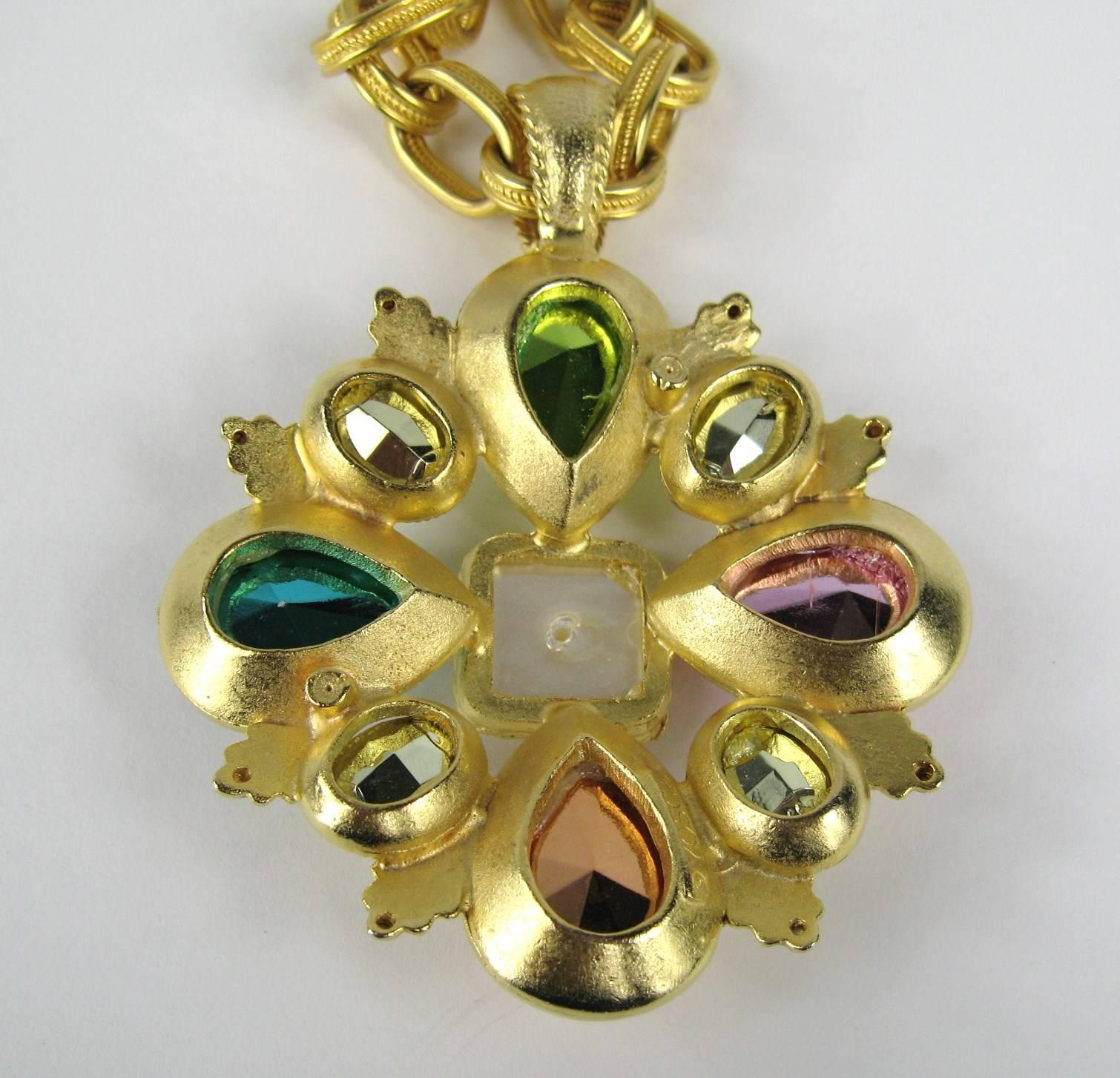  Yosca Gilt Gold Large Maltese Multi Colored Cross - Never Worn 1980s In Excellent Condition For Sale In Wallkill, NY