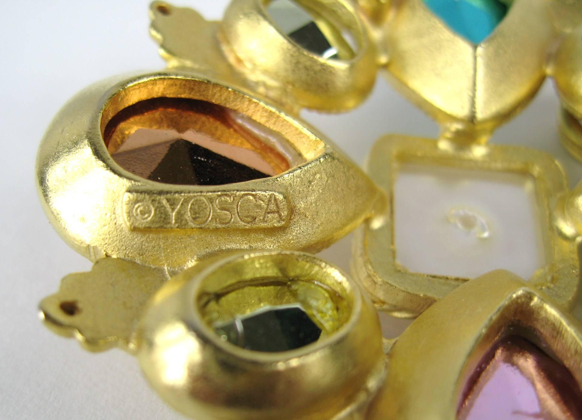  Yosca Vergoldetes Gold Großes mehrfarbiges Malteserkreuz - Nie getragen 1980er Jahre im Angebot 1