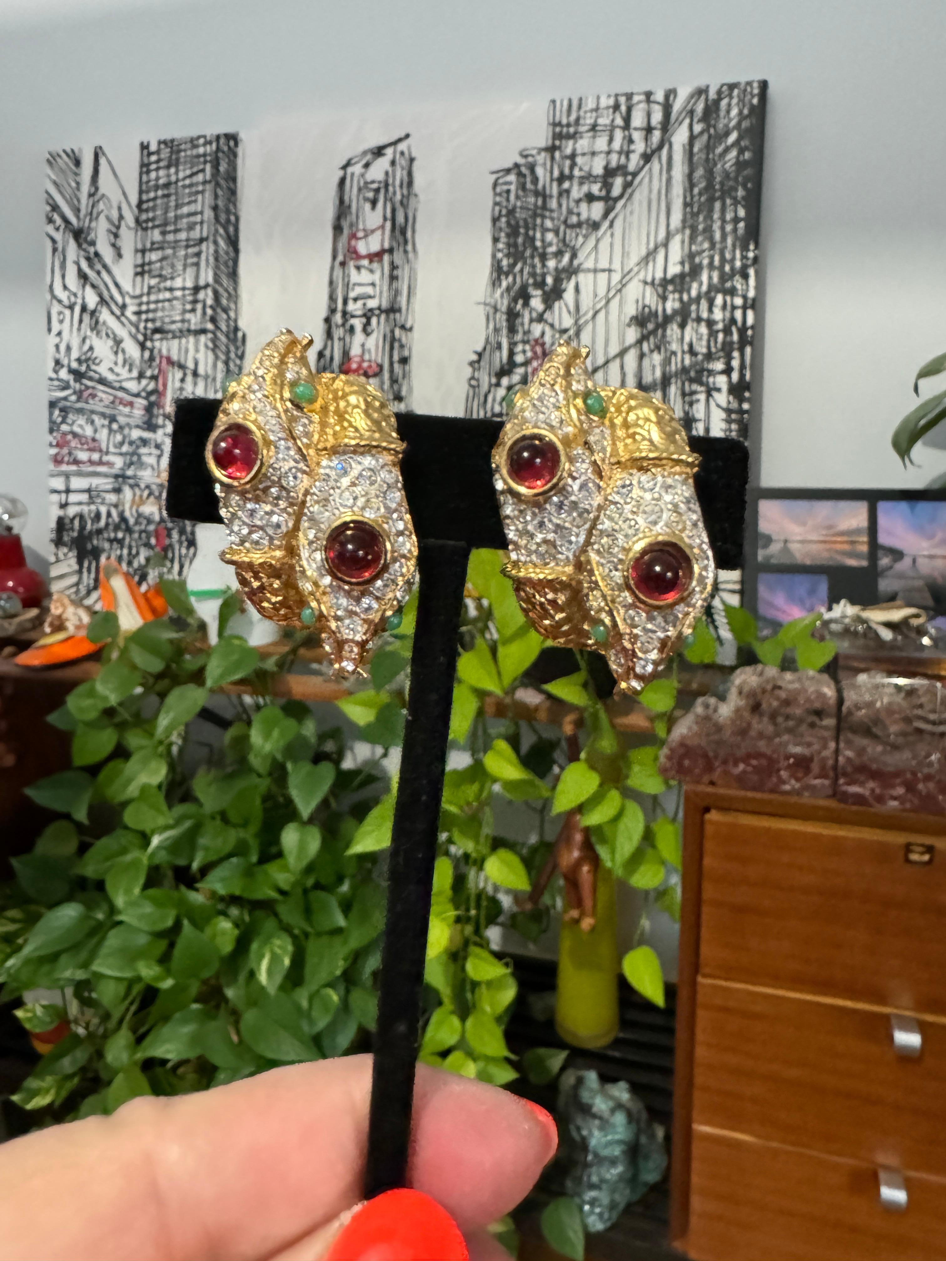 Boucles d'oreilles serpent à double tête en verre Yosca Gold & Gripoix, jamais portées, années 1990 en vente 8