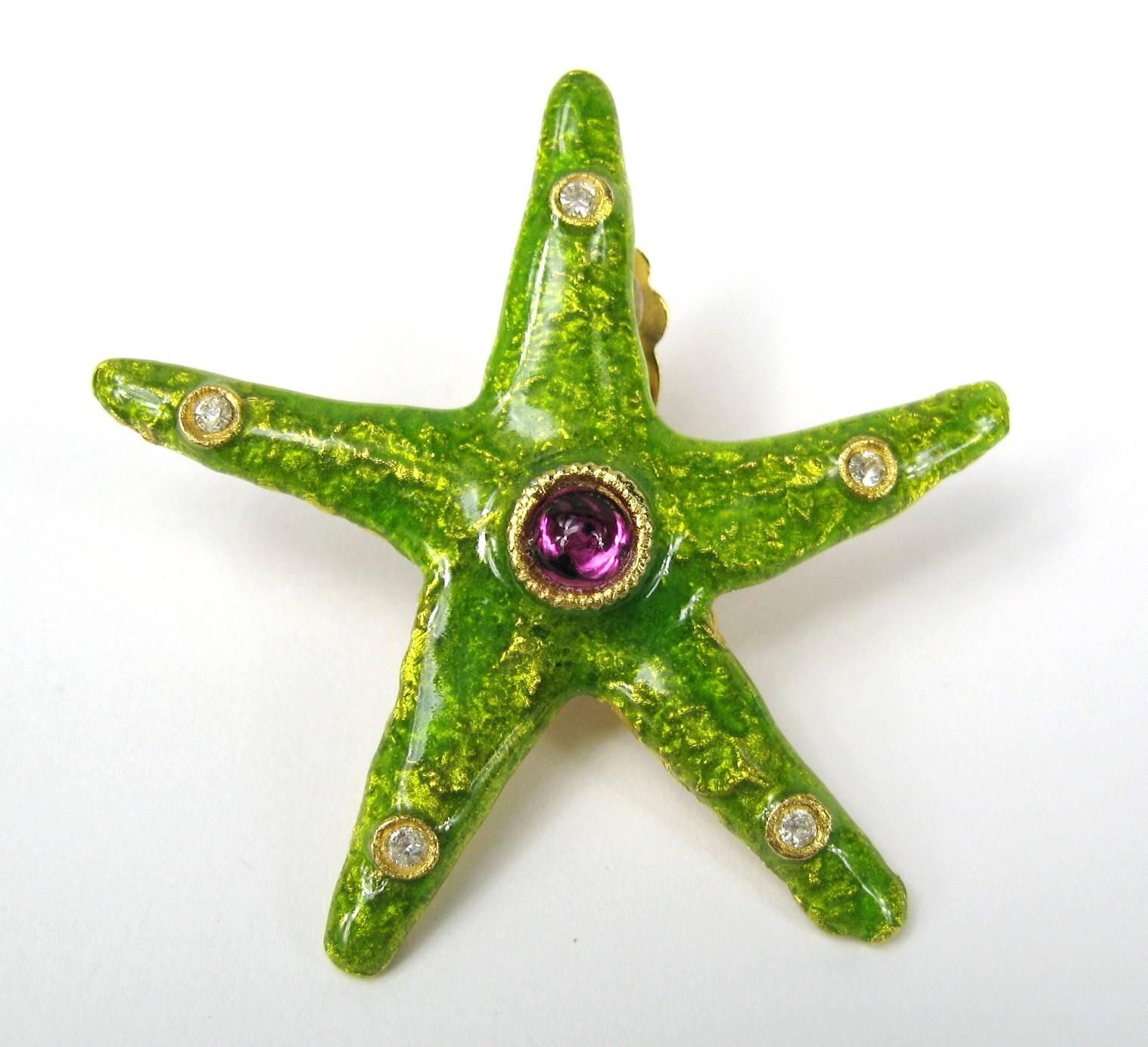 Yosca Green enameled Starfish earrings circa the 1980s Measuring 2.29, nice size will make a statement. This is out of a massive collection of New Old stock items as well as  Hopi, Zuni, Navajo, Southwestern, sterling silver, (costume jewelry that