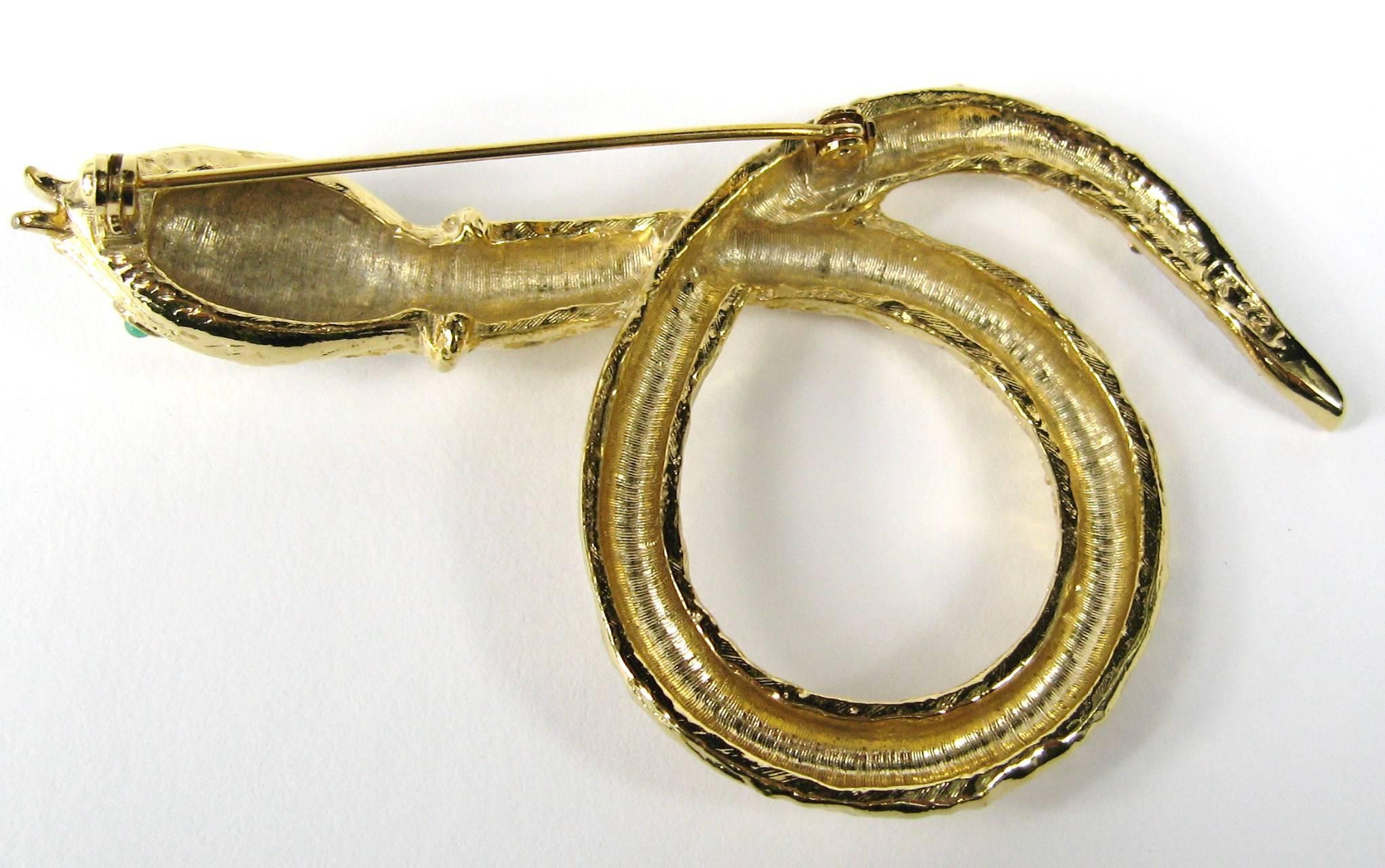Women's Yosca Serpent Snake Brooch pin New, Never worn 1980s Gold Gilt 