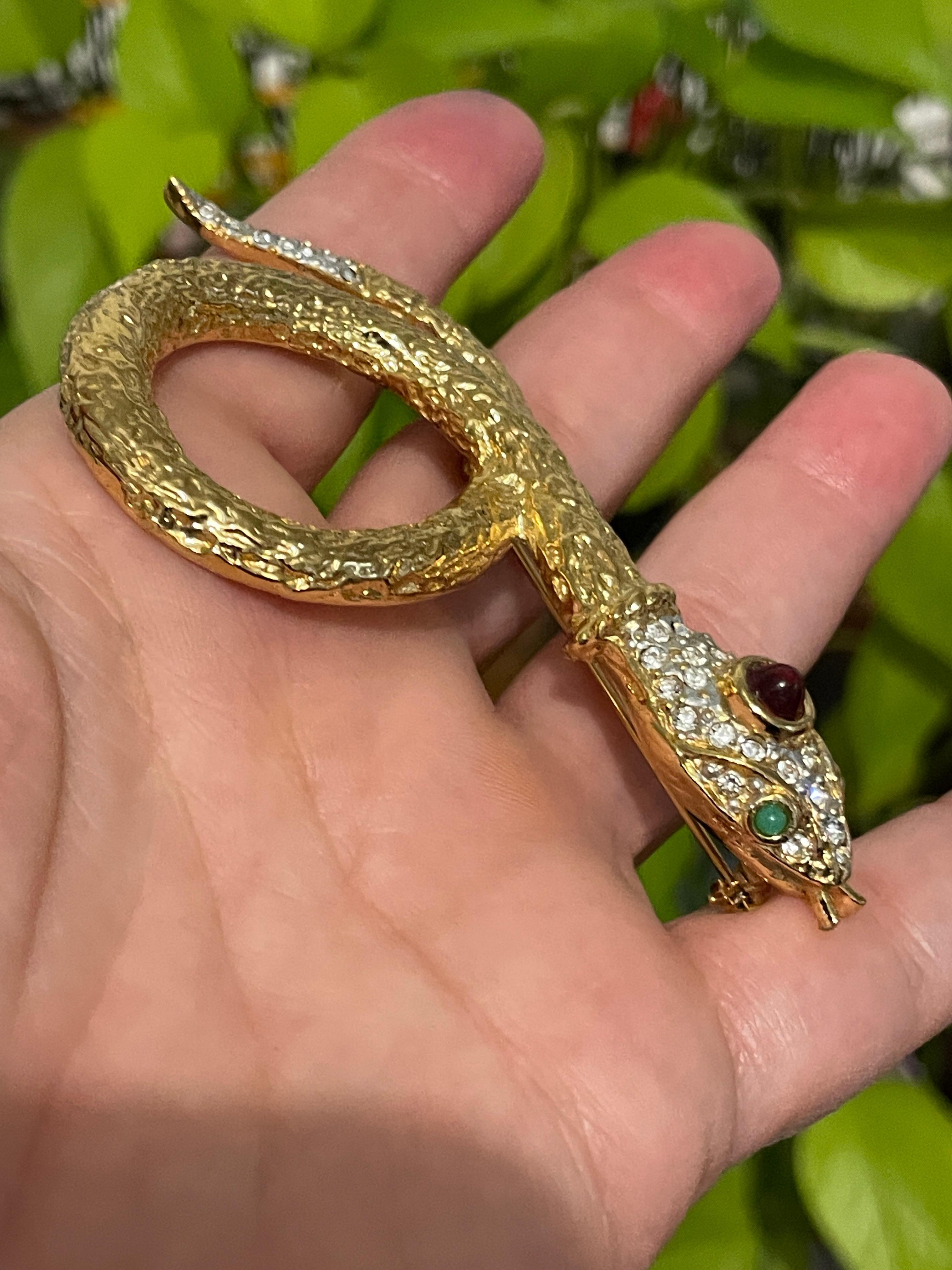 Yosca Serpent Snake Brooch pin New, Never worn 1980s Gold Gilt  2