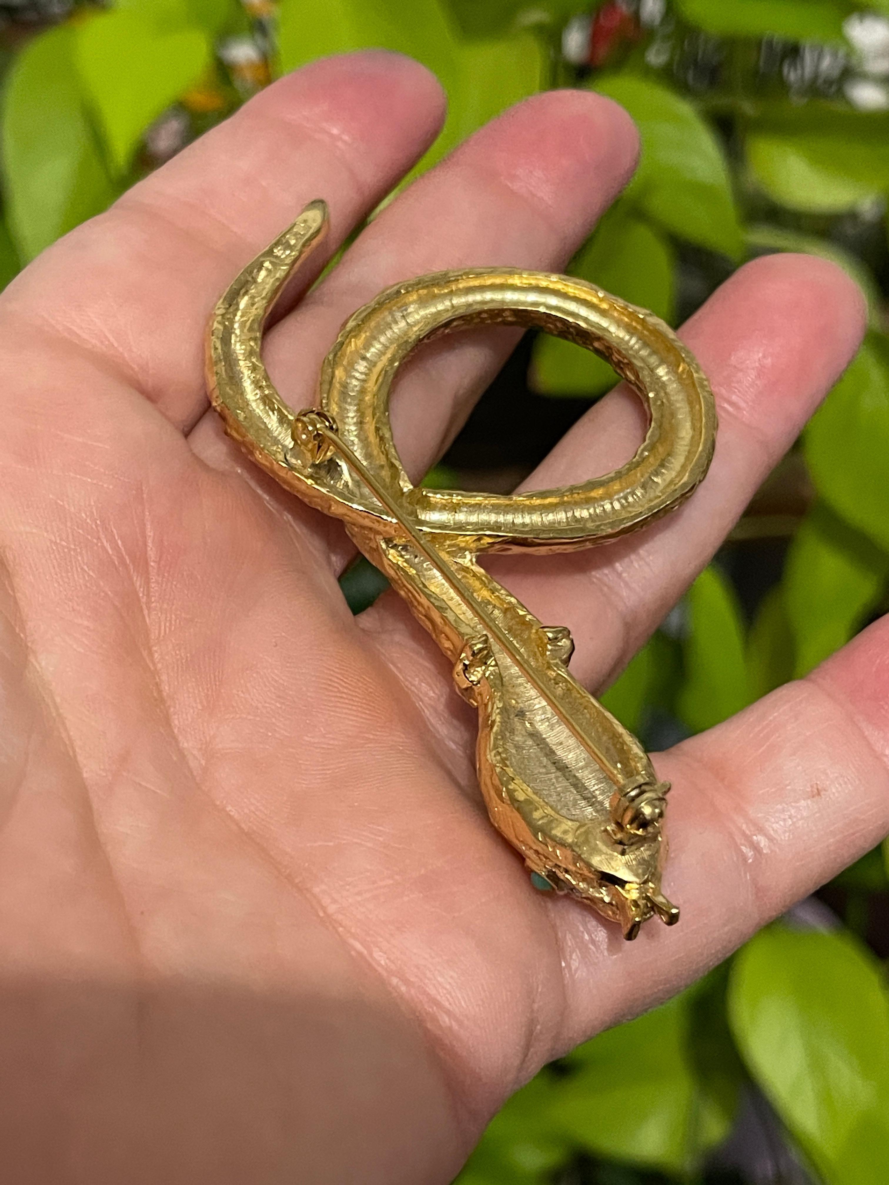 Yosca Serpent Snake Brooch pin New, Never worn 1980s Gold Gilt  3