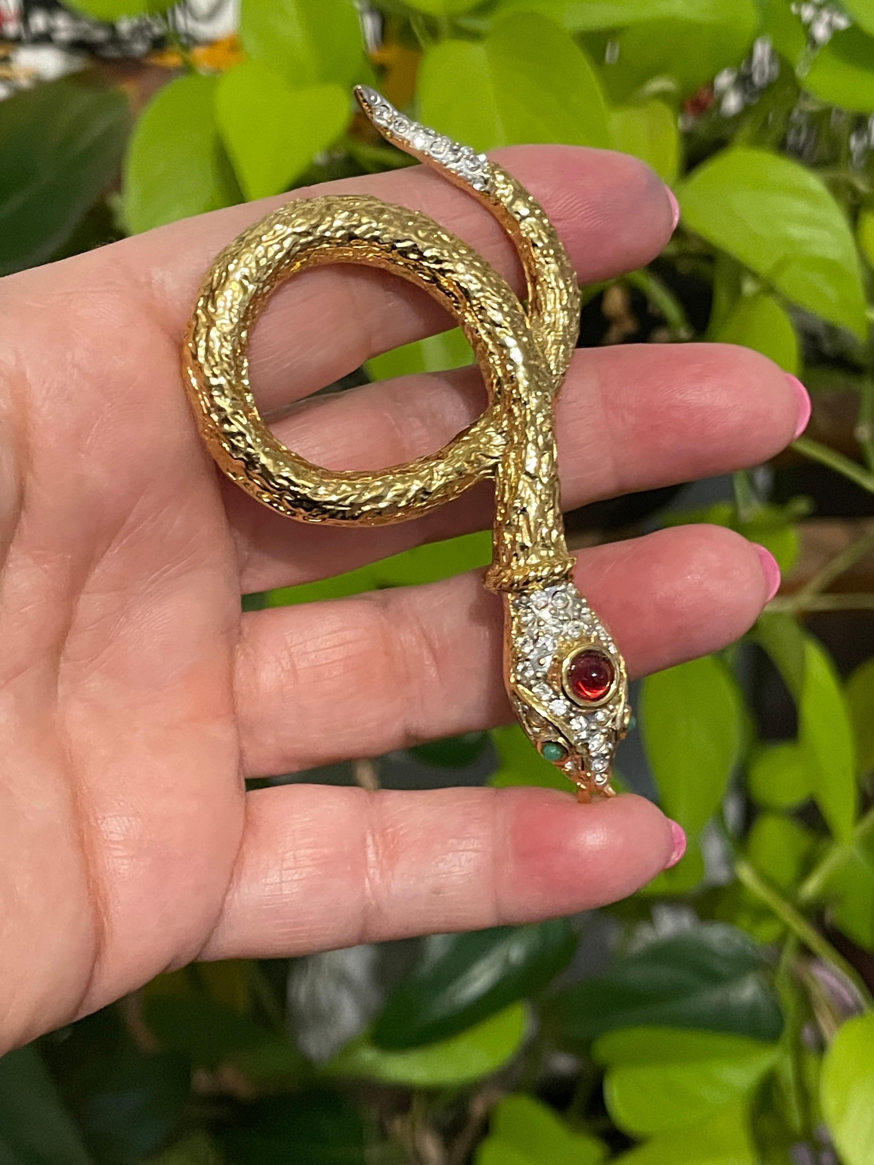 Yosca Serpent Snake Brooch pin New, Never worn 1980s Gold Gilt  4