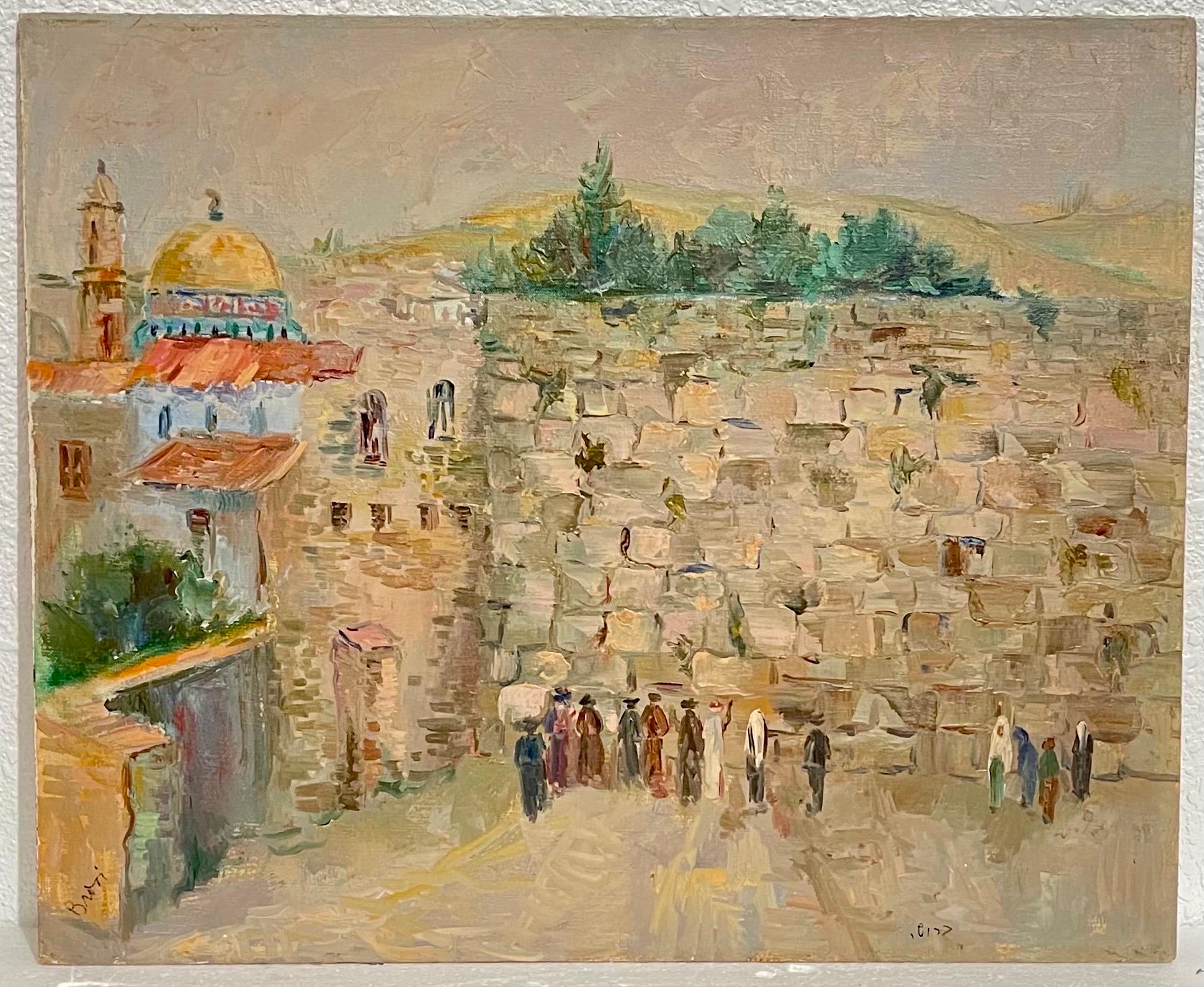 Russisches, israelisches, postimpressionistisches Ölgemälde, Westwand Jerusalem Judaica – Painting von Yoseph Broshi