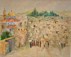 Vintage Russian Israeli Oil Painting Western Wall Jerusalem Judaica Post Impressionist