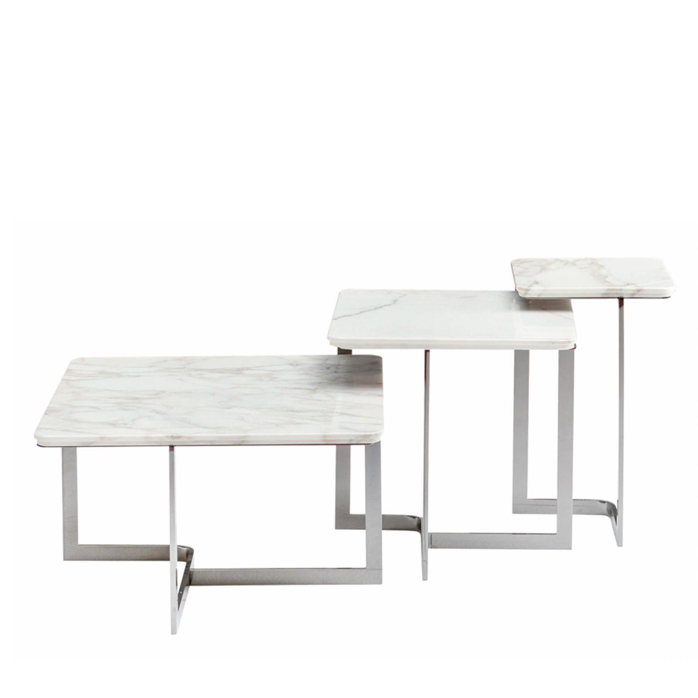 With a pristine design, the Yoshi coffee and side tables are highly functional adding style and class to compliment any contemporary decor in your living area. The tables can be utilized separately or tucked slightly under one another for a more
